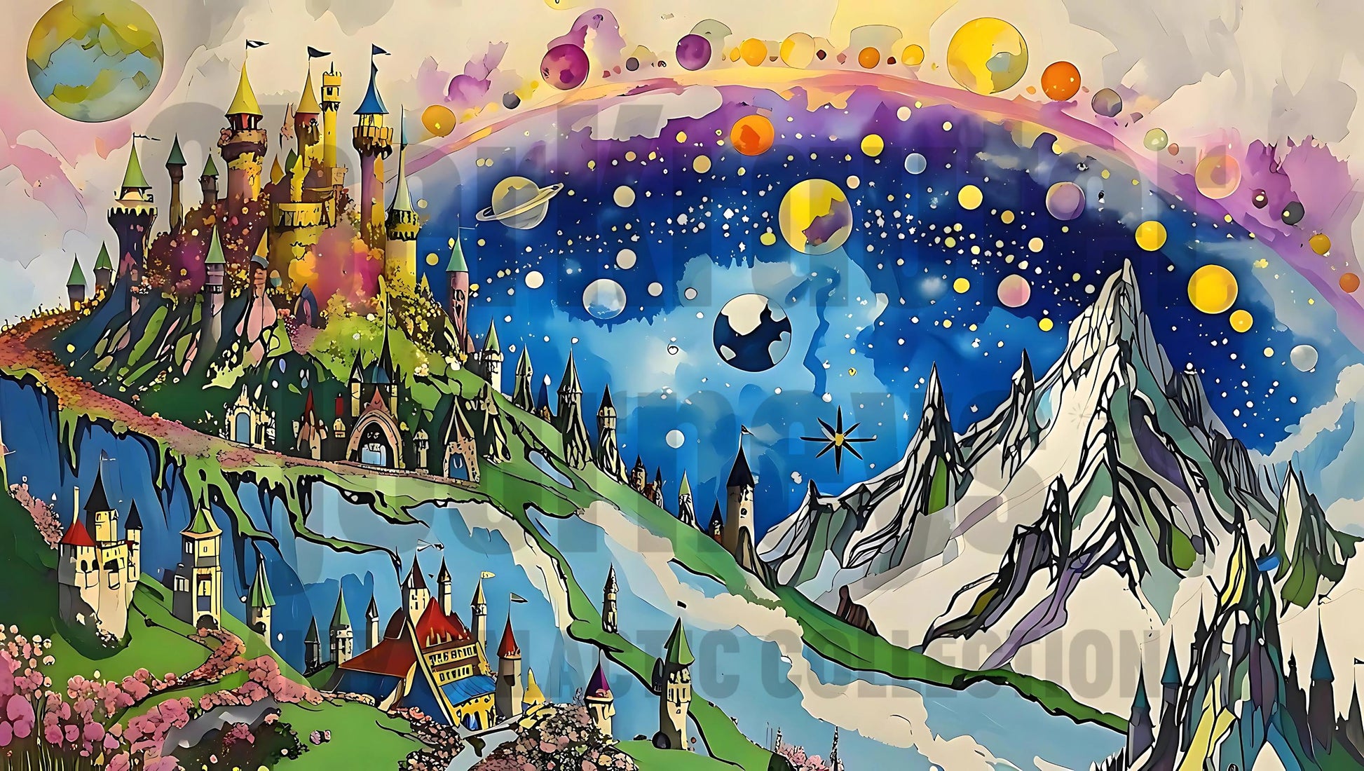Fairy Galactic Space Mountain View Weiße Keramiktasse mit Farbe an der Innenseite 11oz/325ml