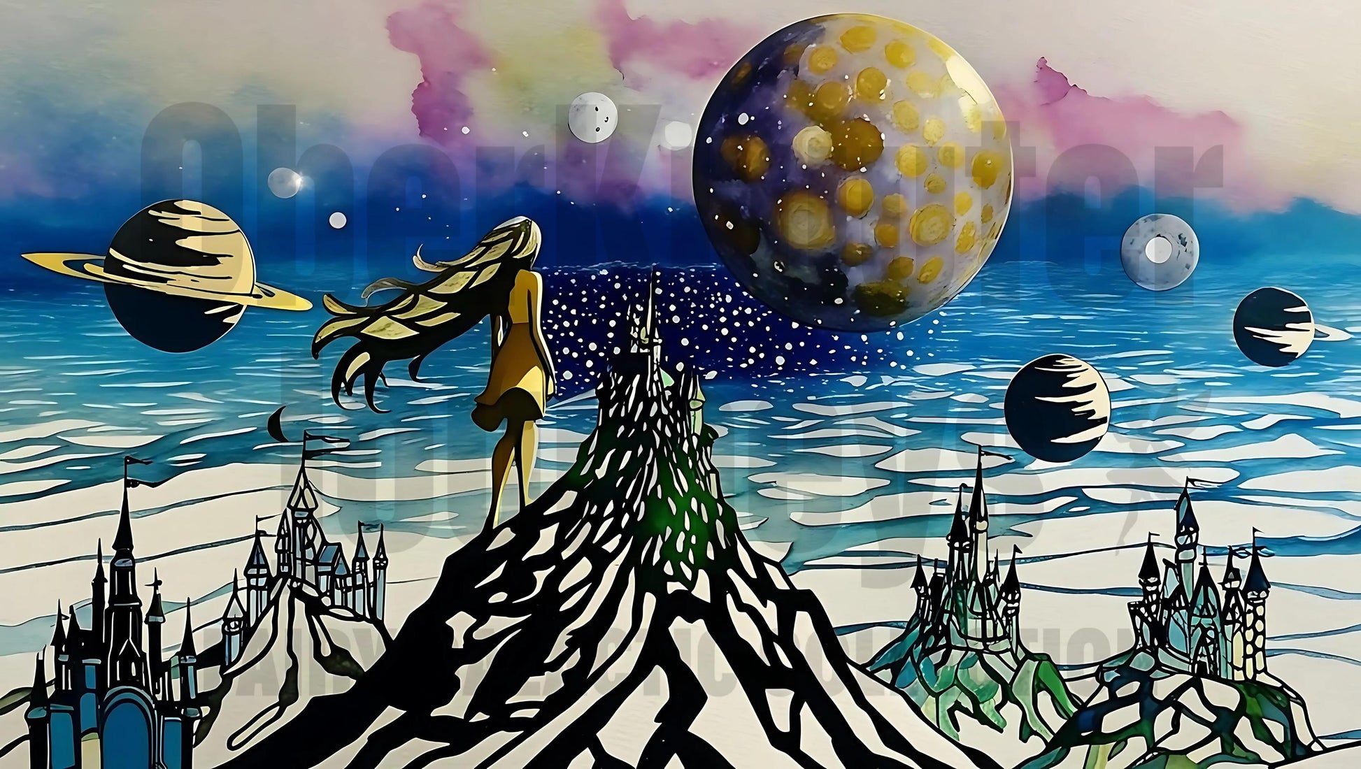 Fairy Galactic Planets full of Chances Weiße Keramiktasse mit Farbe an der Innenseite 11oz/325ml