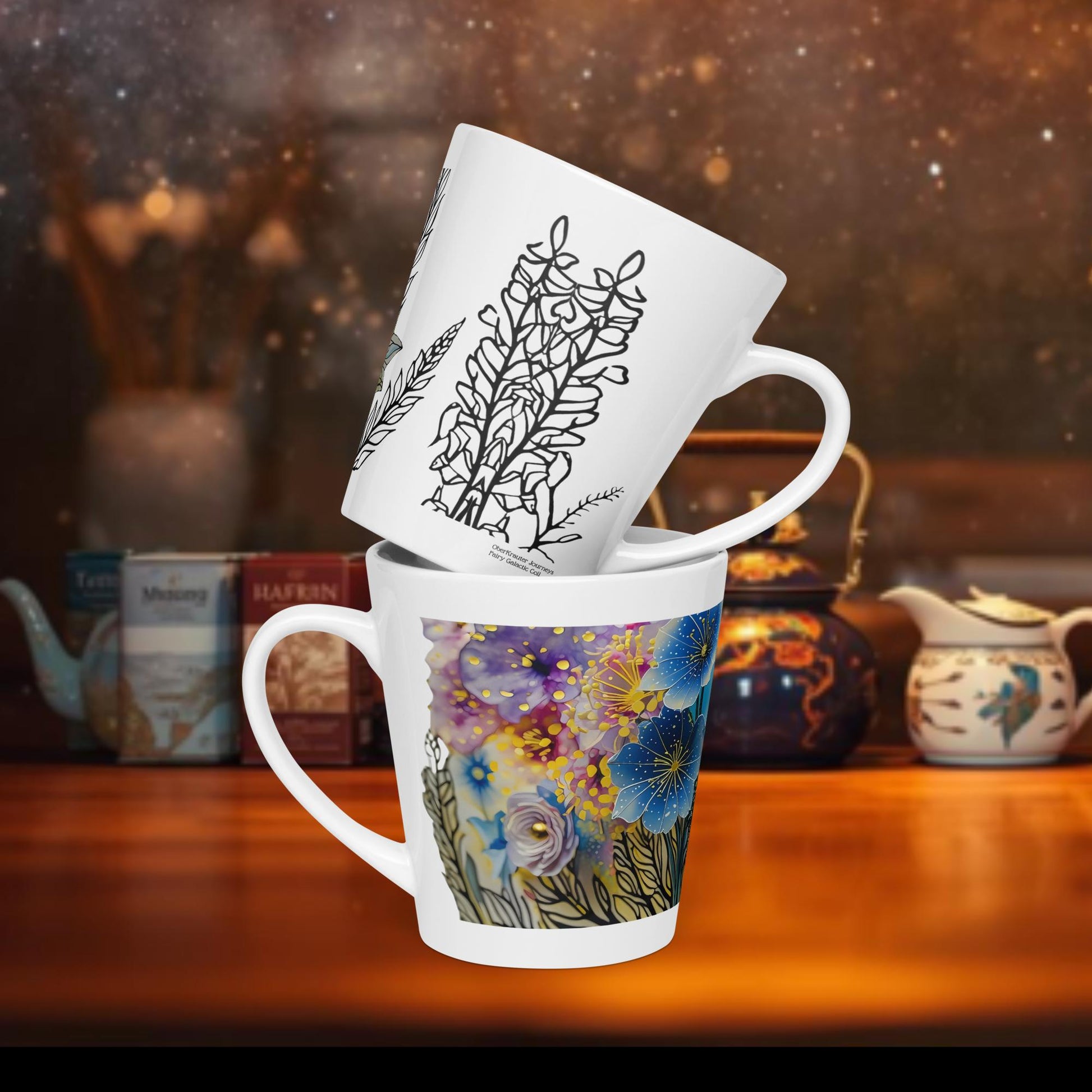Fairy Galactic Florals with an Edge Milchkaffee Tasse 12oz/355ml