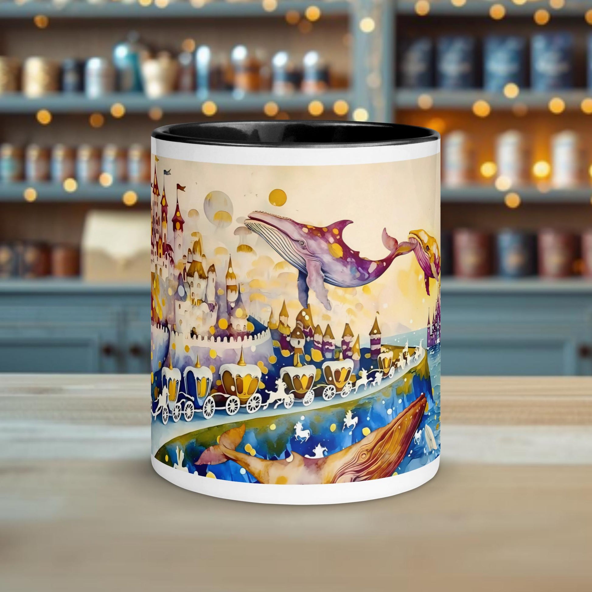 Fairy Galactic Royal Whale Wedding Weiße Keramiktasse mit Farbe an der Innenseite 11oz/325ml