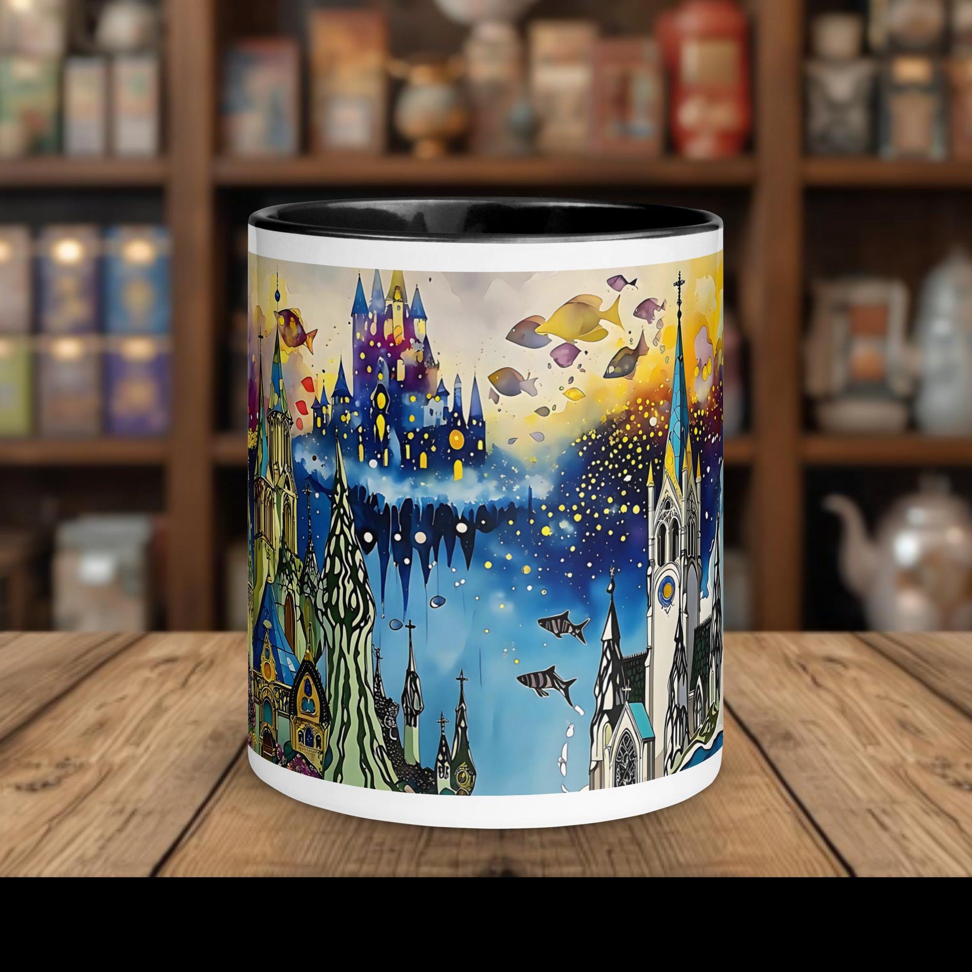 Fairy Galactic Fish Royalty Weiße Keramiktasse mit Farbe an der Innenseite 11oz/325ml