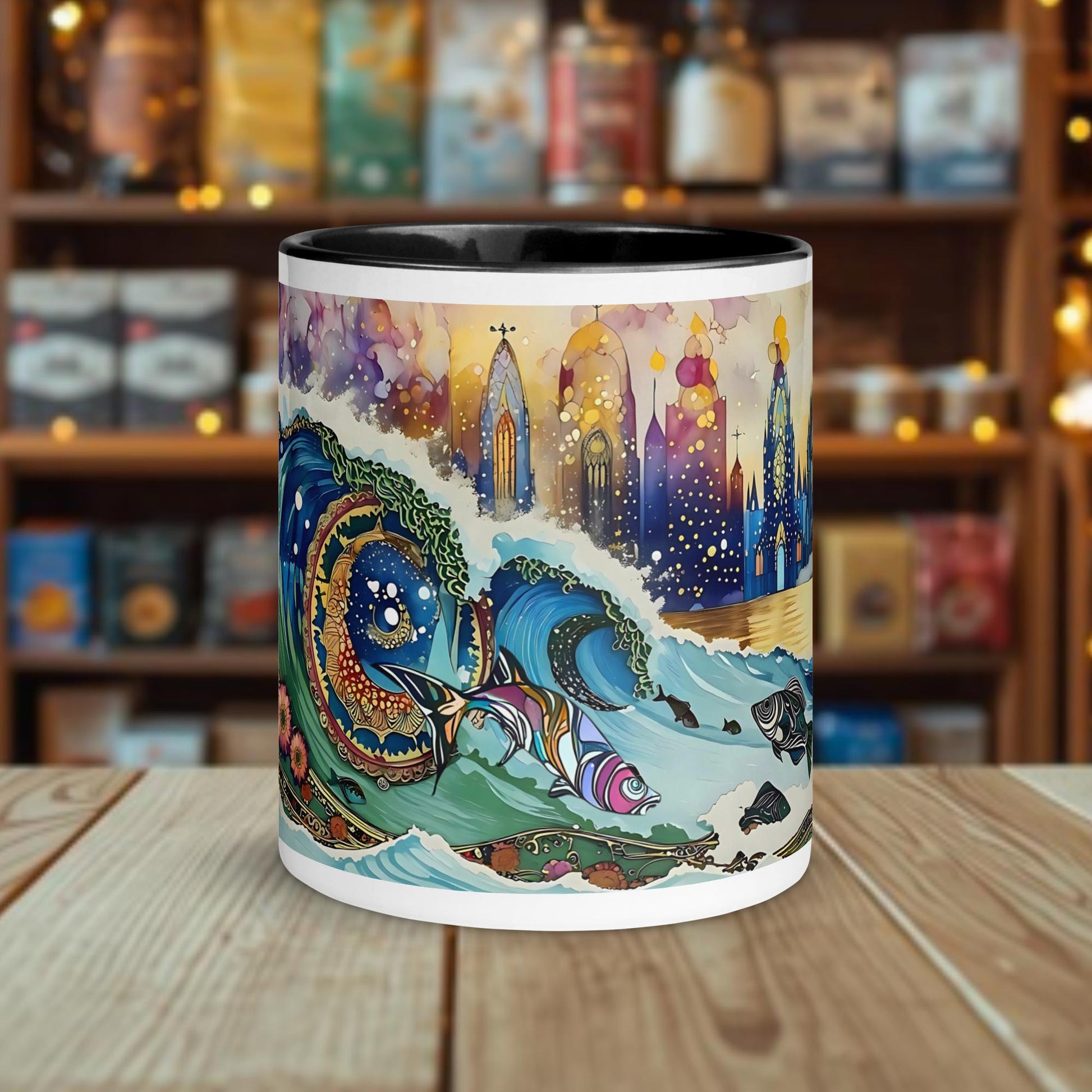 Fairy Galactic Holy Fish Weiße Keramiktasse mit Farbe an der Innenseite 11oz/325ml