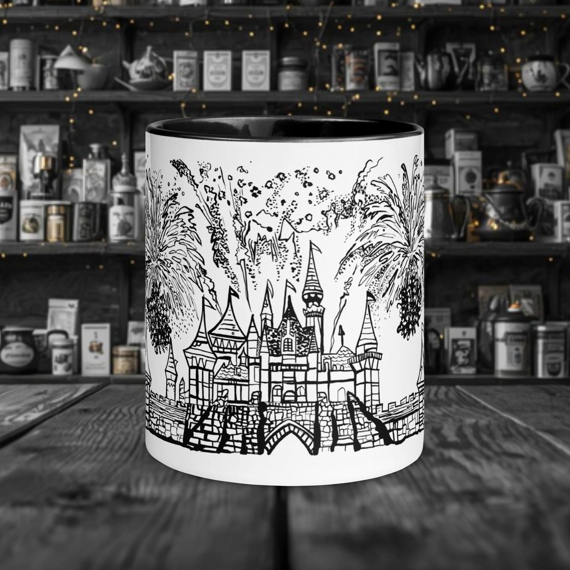 Fairy Tale Castles No. 5 Weiße Keramiktasse mit Farbe an der Innenseite 11oz/325ml
