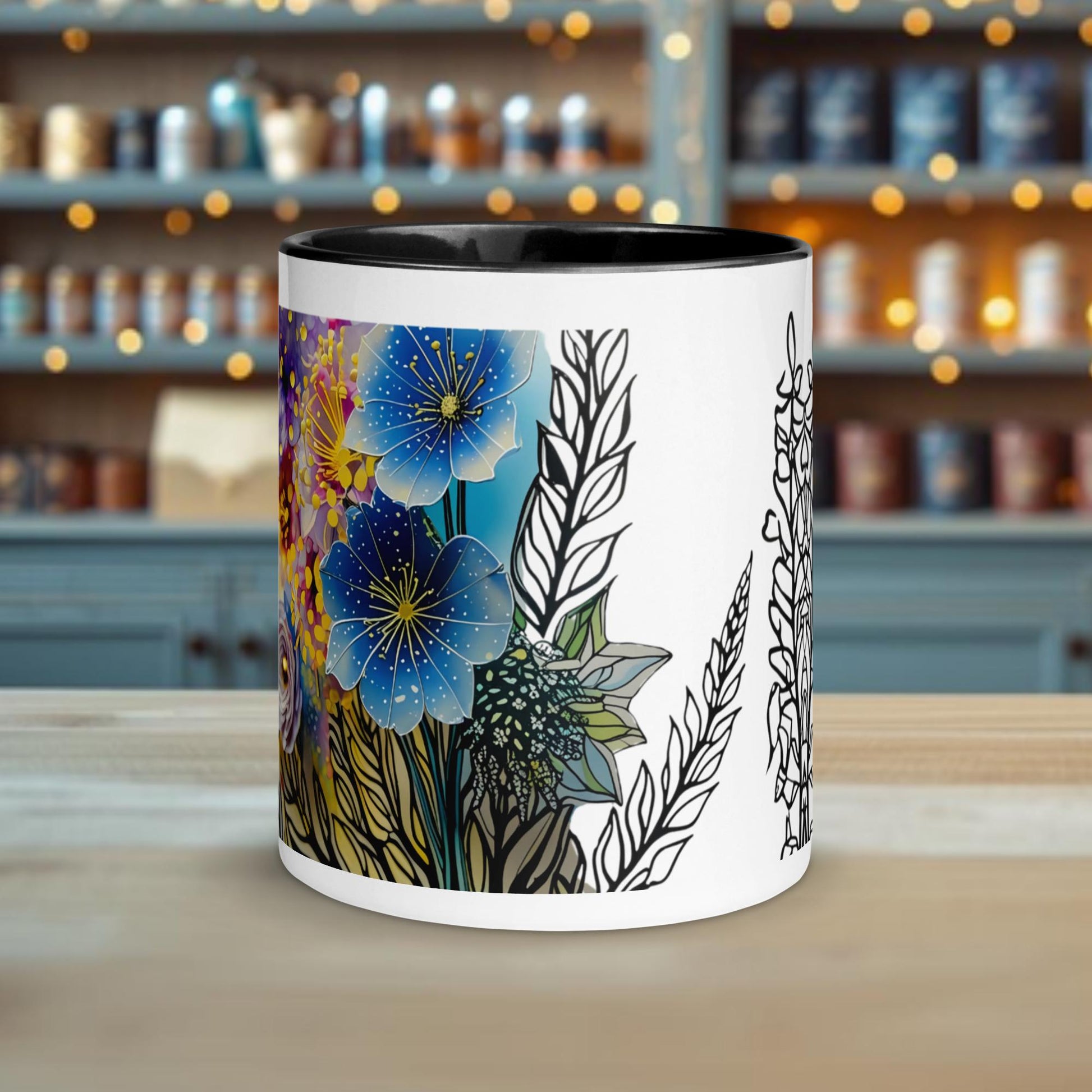 Fairy Galactic Floral with an Edge Weiße Keramiktasse mit Farbe an der Innenseite 11oz/325ml