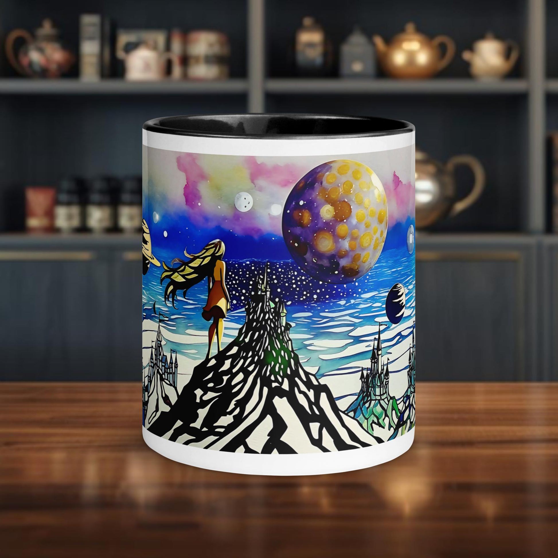 Fairy Galactic Planets full of Chances Weiße Keramiktasse mit Farbe an der Innenseite 11oz/325ml