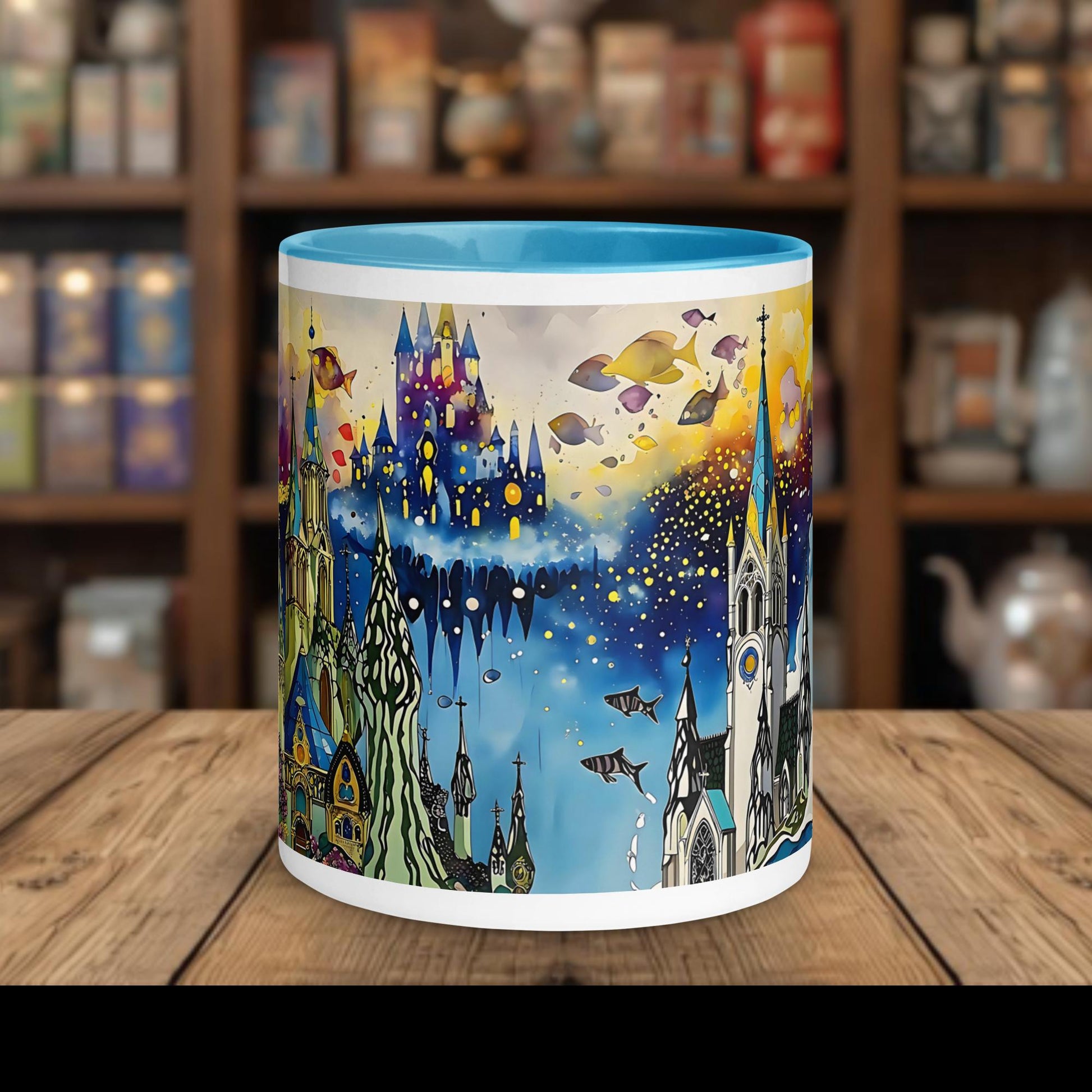 Fairy Galactic Fish Royalty Weiße Keramiktasse mit Farbe an der Innenseite 11oz/325ml