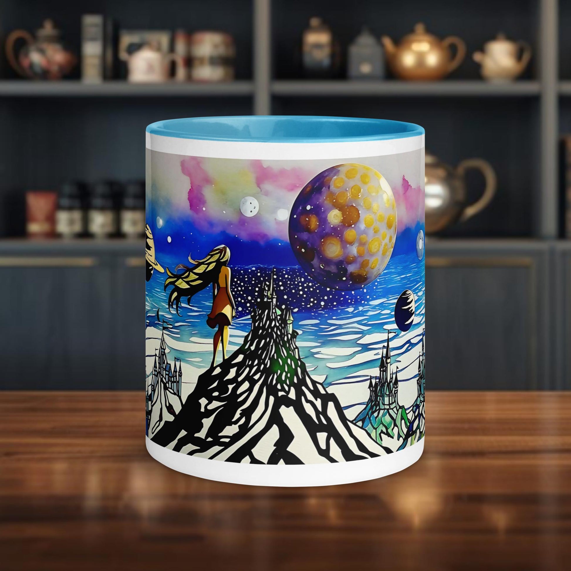 Fairy Galactic Planets full of Chances Weiße Keramiktasse mit Farbe an der Innenseite 11oz/325ml