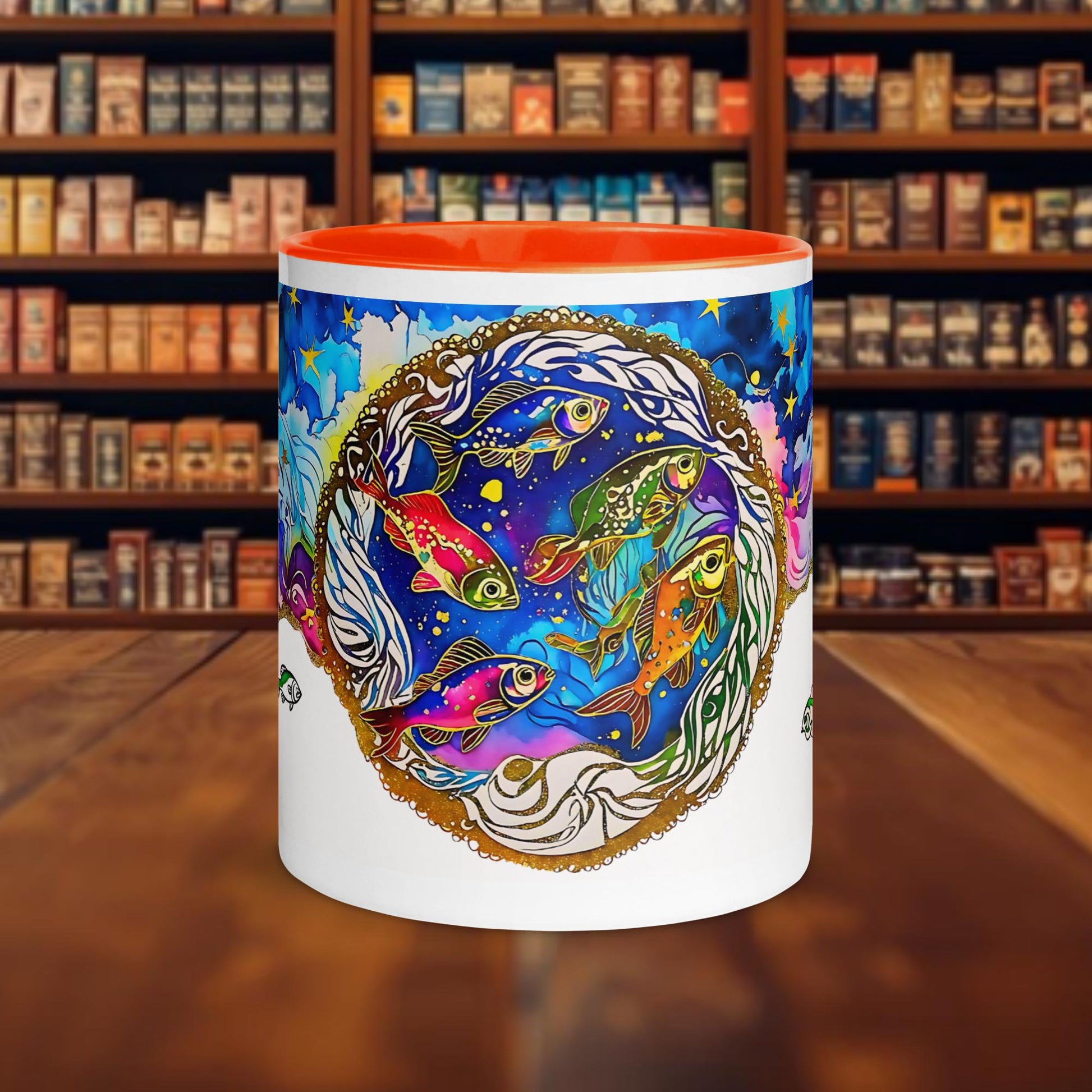 Fairy Galactic Pisces Weiße Keramiktasse mit Farbe an der Innenseite 11oz/325ml
