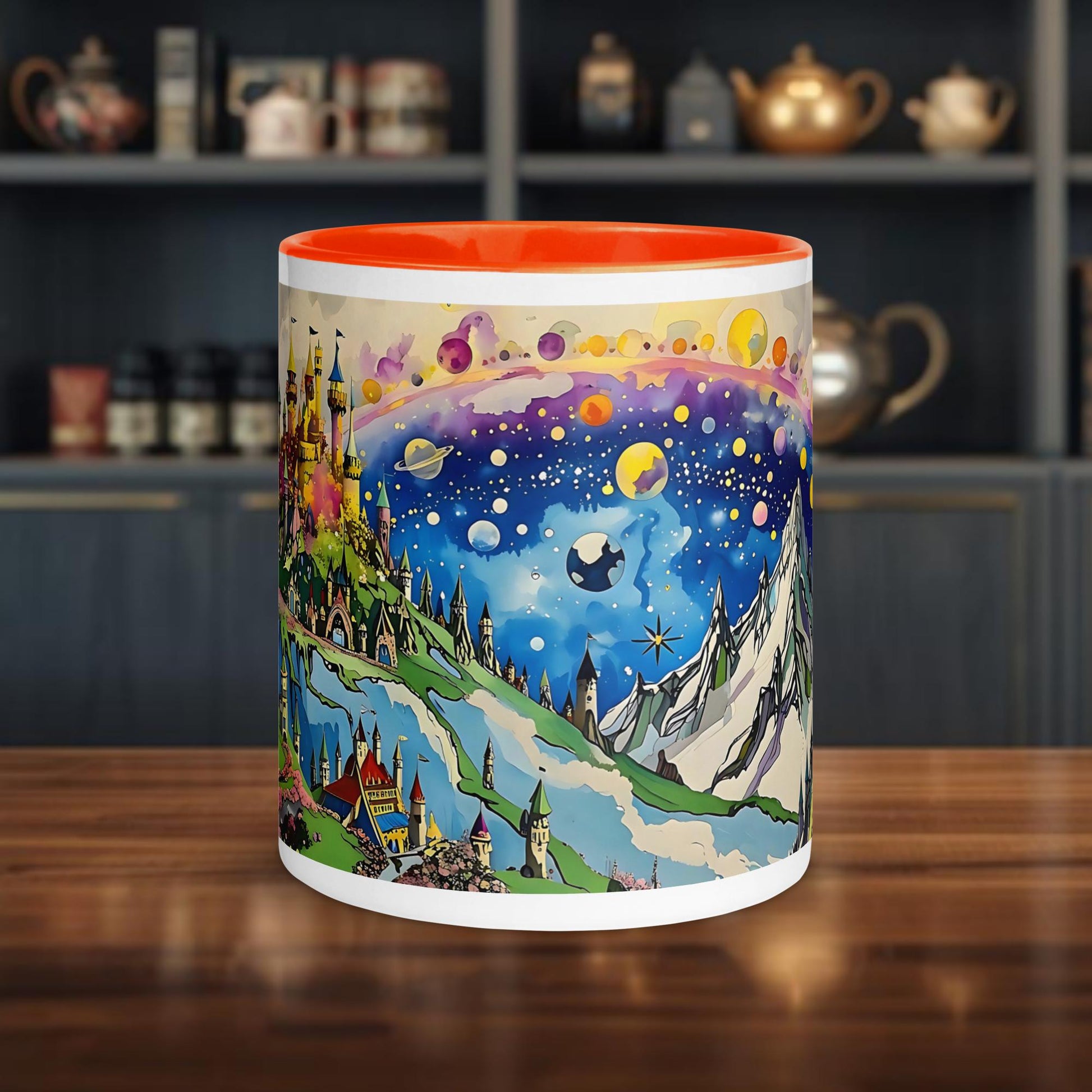 Fairy Galactic Space Mountain View Weiße Keramiktasse mit Farbe an der Innenseite 11oz/325ml