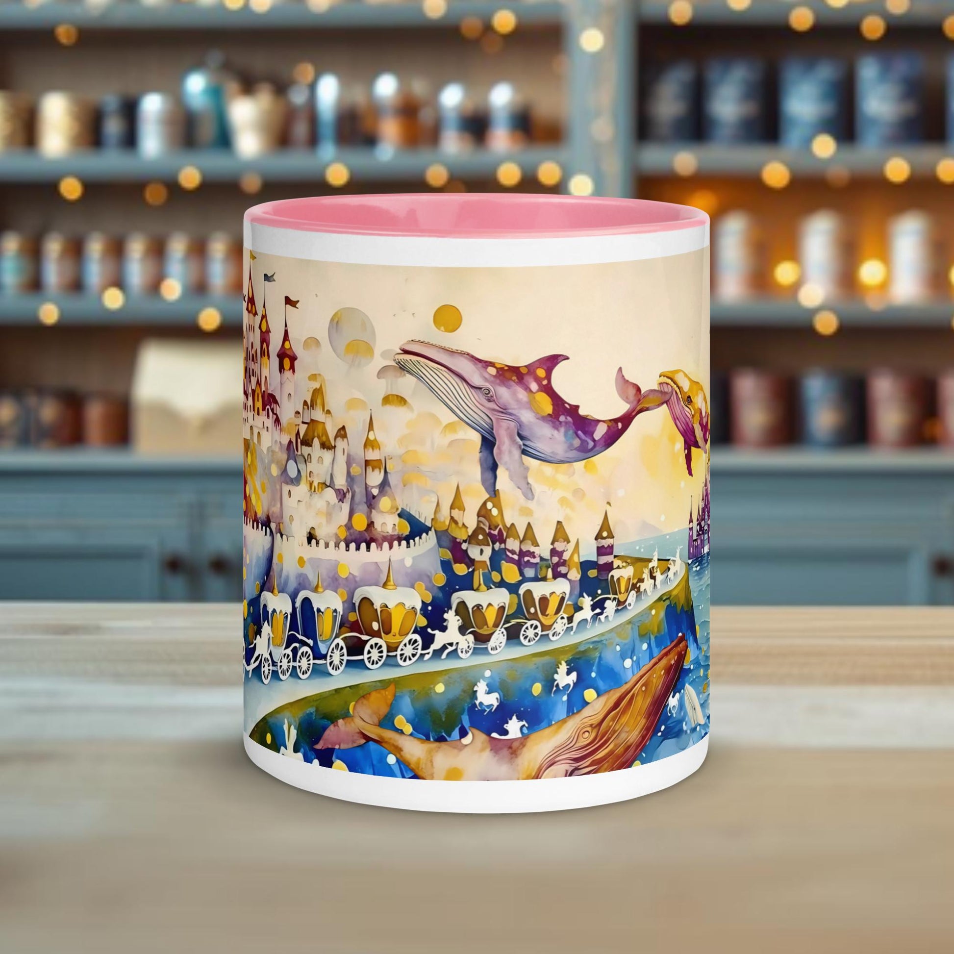Fairy Galactic Royal Whale Wedding Weiße Keramiktasse mit Farbe an der Innenseite 11oz/325ml