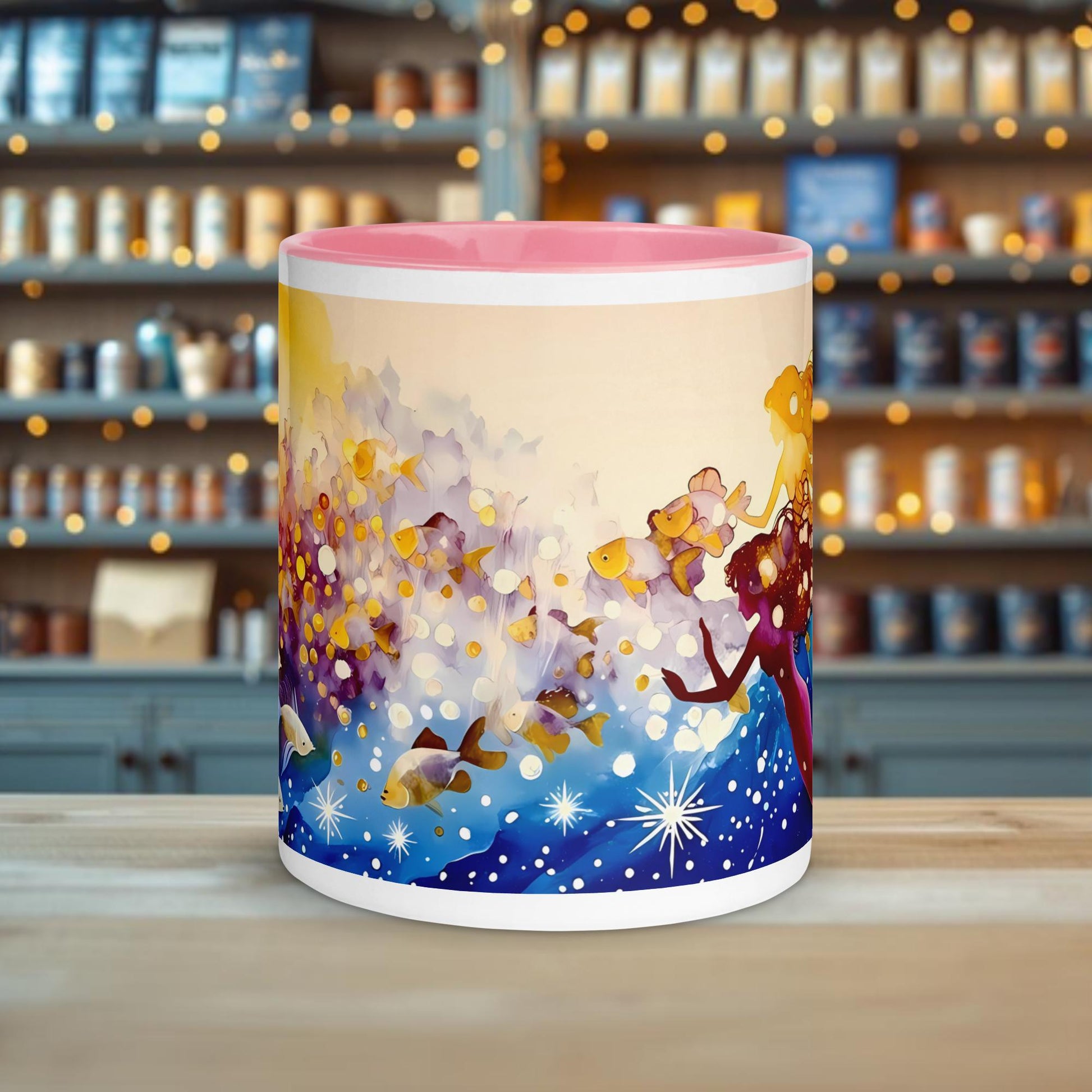 Fairy Galactic Mermaids weiße Keramitasse mit Farbe an der Innenseite 11oz/325ml