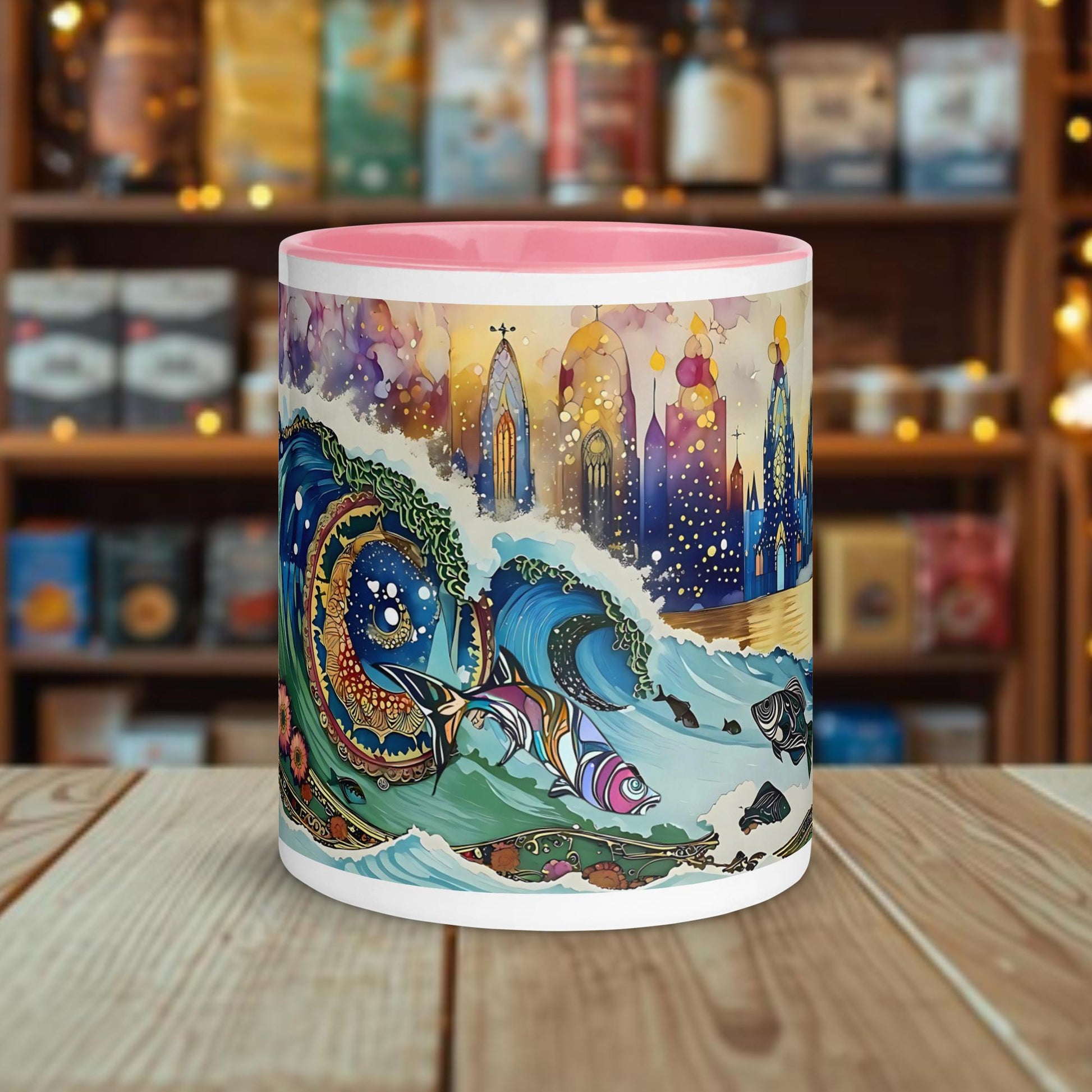 Fairy Galactic Holy Fish Weiße Keramiktasse mit Farbe an der Innenseite 11oz/325ml