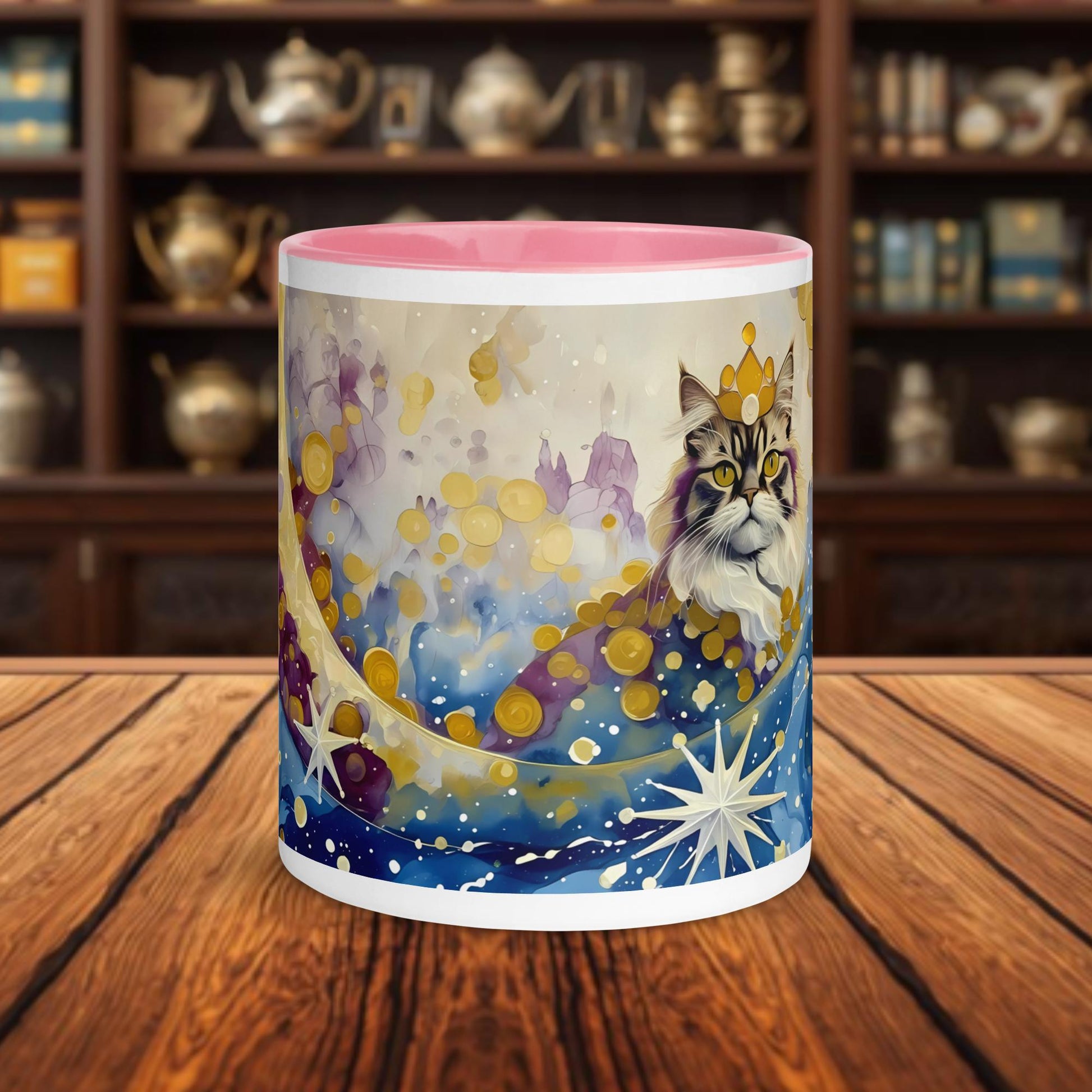 Fairy Galactic Cat King Weiße Keramiktasse mit Farbe an der Innenseite 11oz/325ml