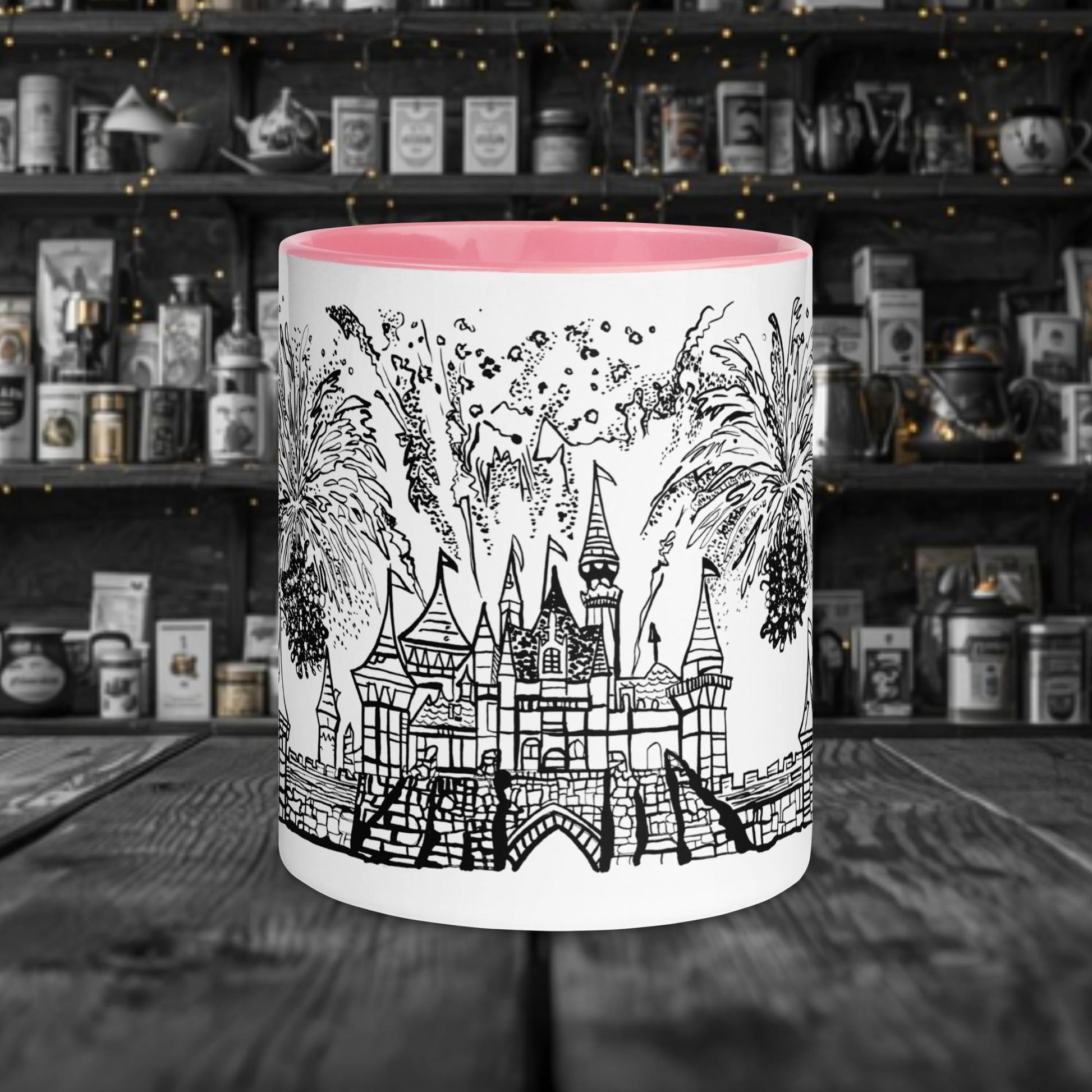 Fairy Tale Castles No. 5 Weiße Keramiktasse mit Farbe an der Innenseite 11oz/325ml