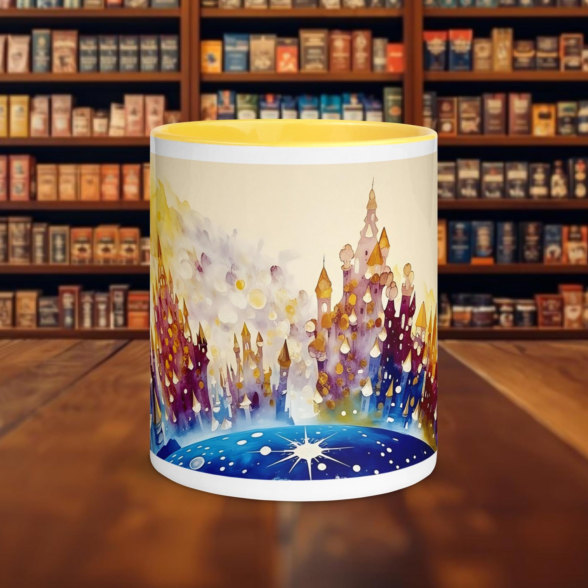 Fairy Galactic Castle Planet Weiße Keramiktasse mit Farbe an der Innenseite 11oz/325ml