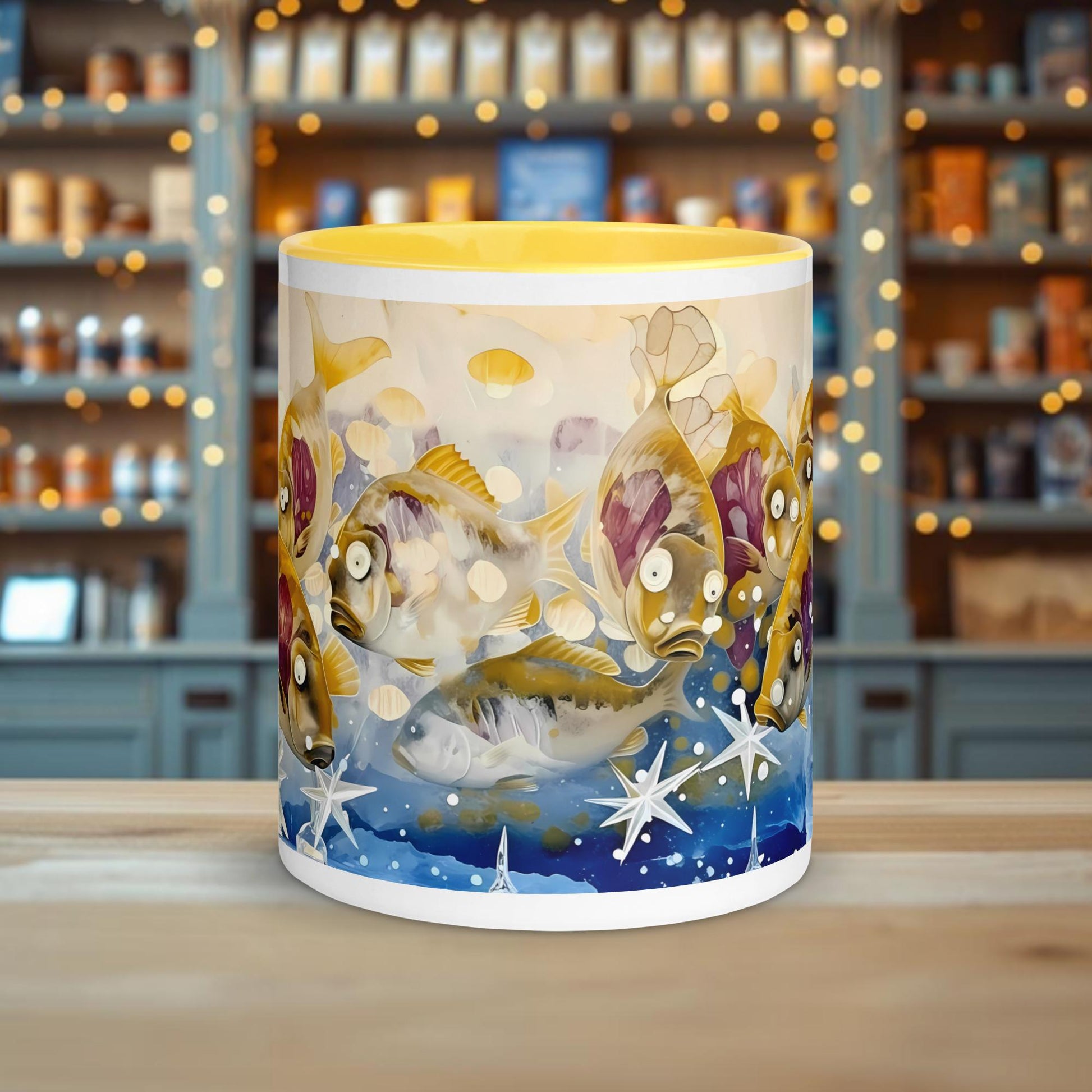 Fairy Galactic Funny Fish Weiße Keramiktasse mit Farbe an der Innenseite 11oz/325ml