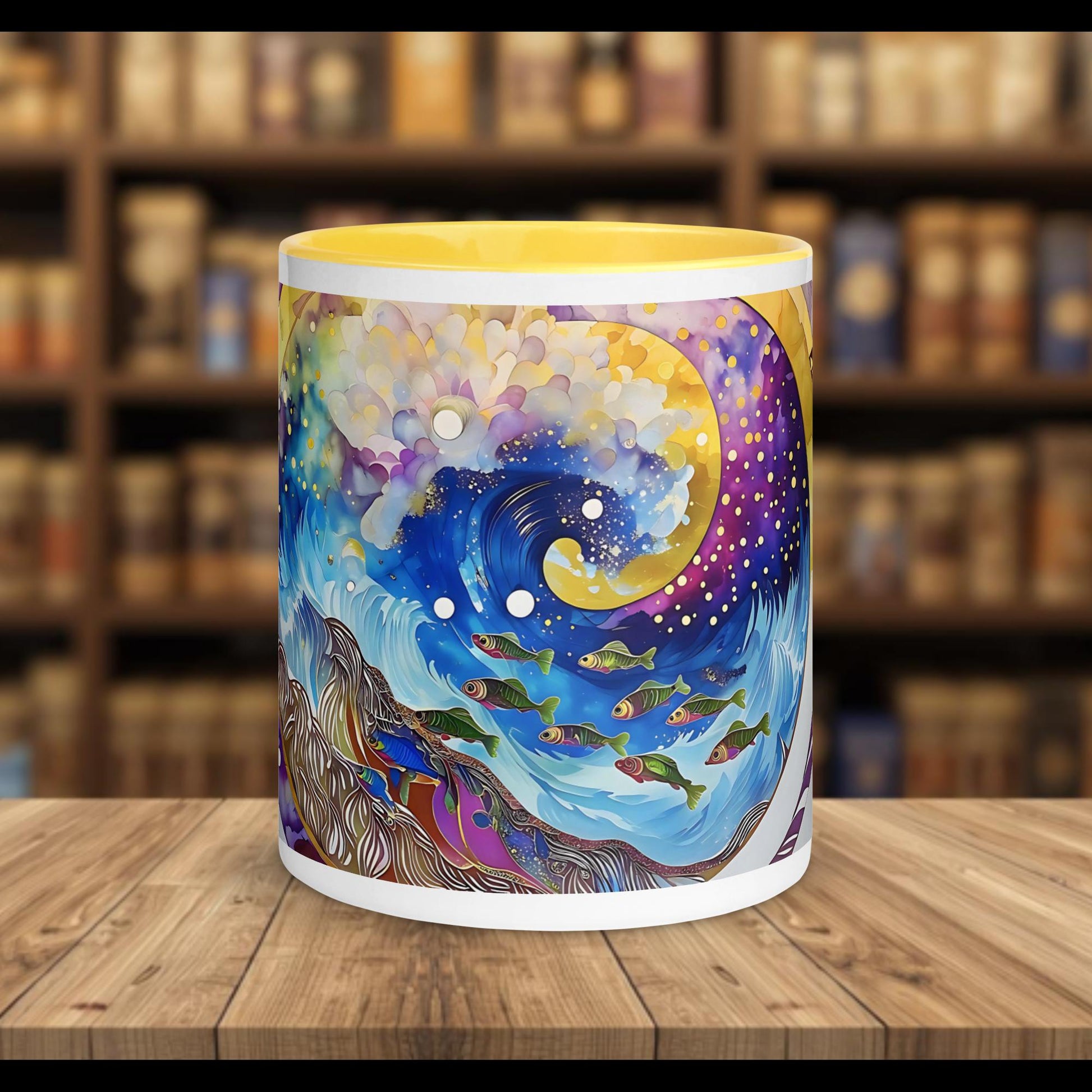 Fairy Galactic Fish Life Weiße Keramiktasse mit Farbe an der Innenseite 11oz/325ml