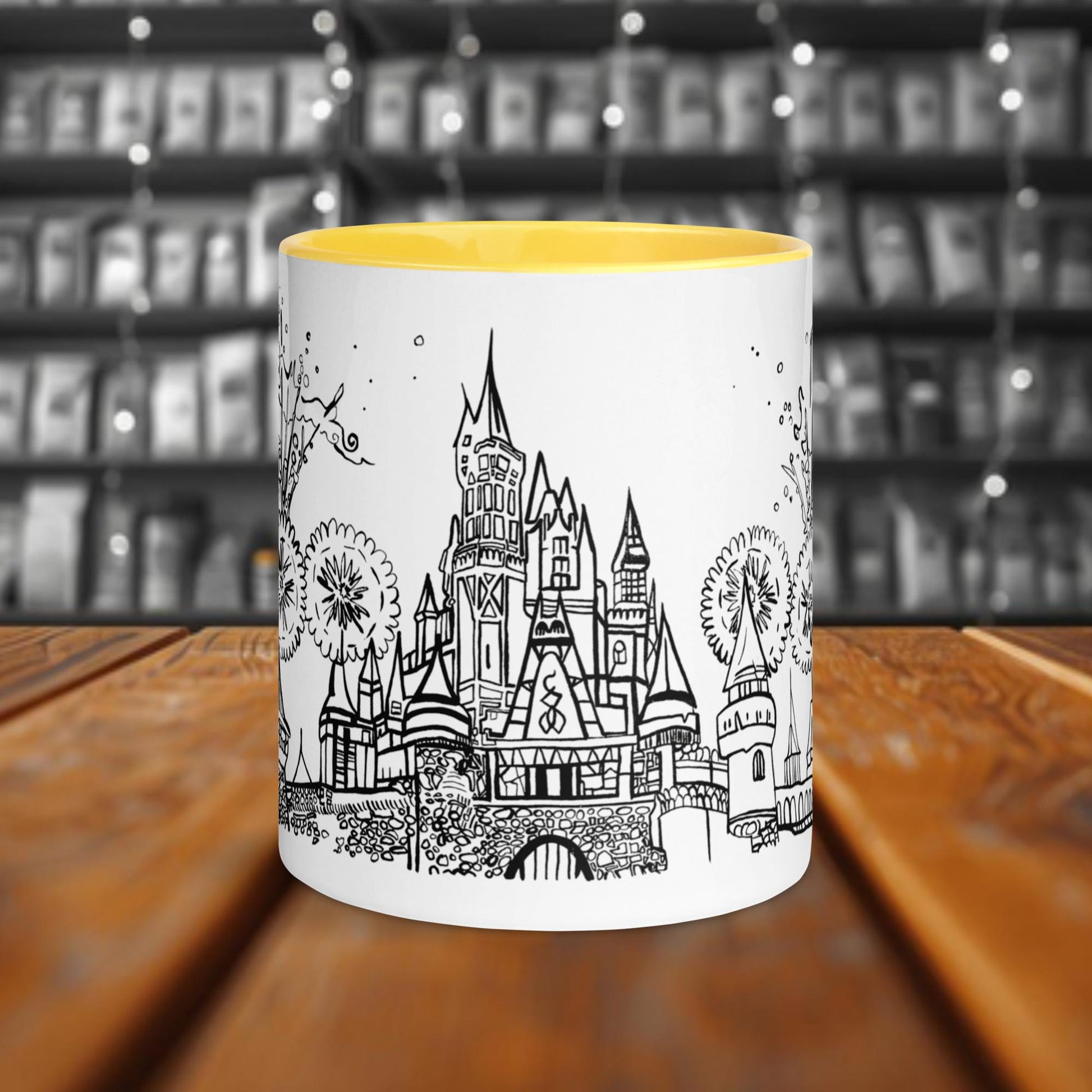 Fairy Tale Castles No. 3 Weiße Keramiktasse mit Farbe an der Innenseite 11oz/325ml