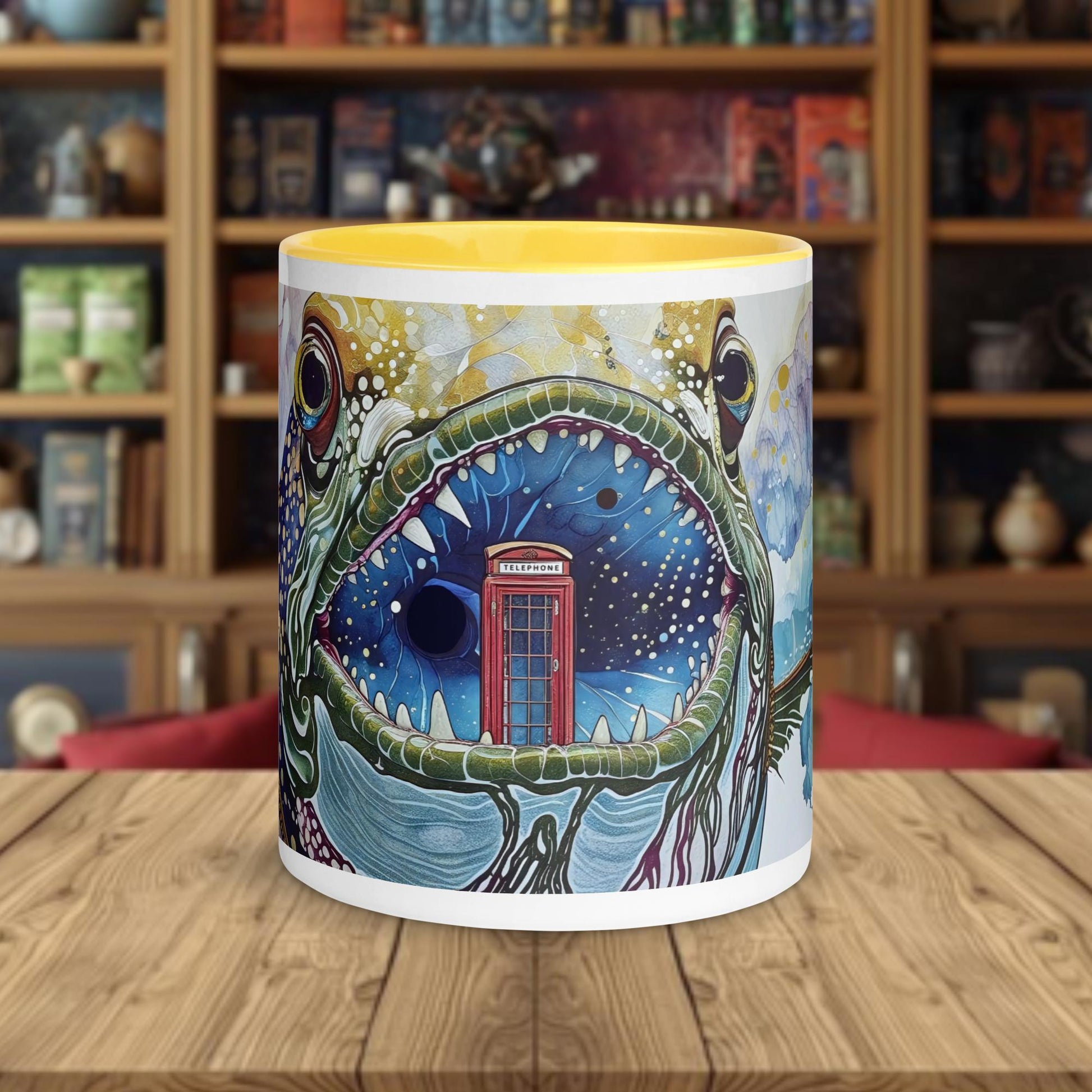 Fairy Galactic Telephone Box Snack Weiße Keramiktasse mit Farbe an der Innenseite 11oz/325ml