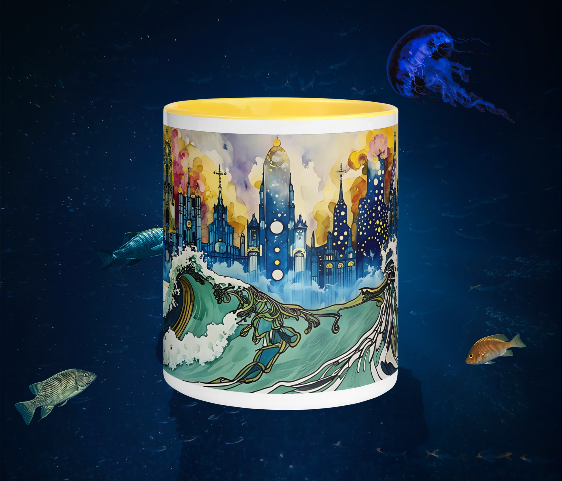 Fairy Galactic New New New York Weiße Keramiktasse mit Farbe an der Innenseite 11oz/325ml