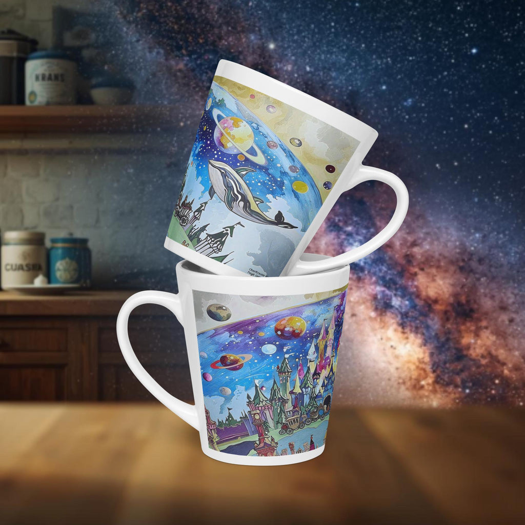 Fairy Galactic Whales and Castles in blue Space Milchkaffee Tasse 12oz/355ml