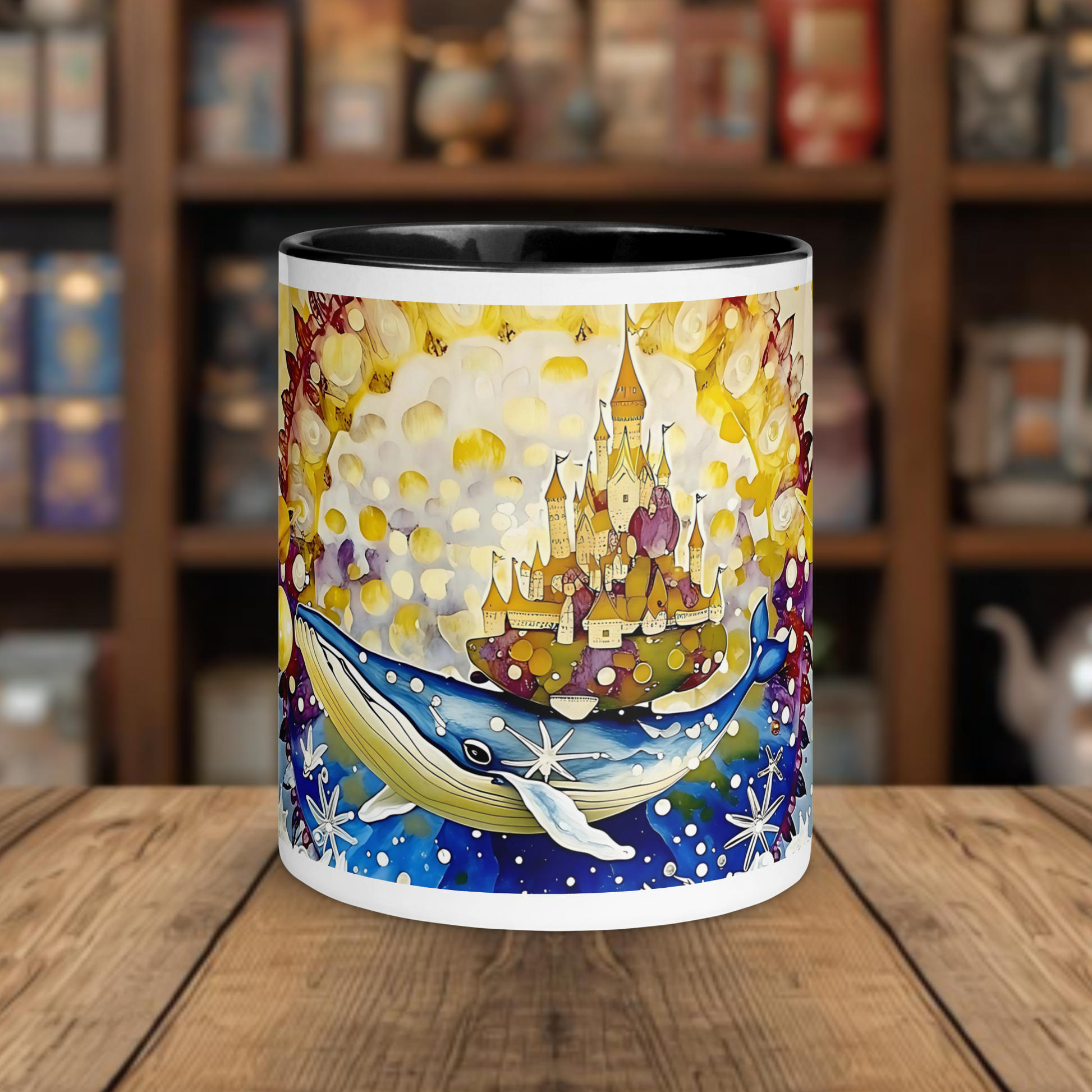 Fairy Galactic Whale in Space Mandala Weiße Keramiktasse mit Farbe an der Innenseite 11oz/325ml
