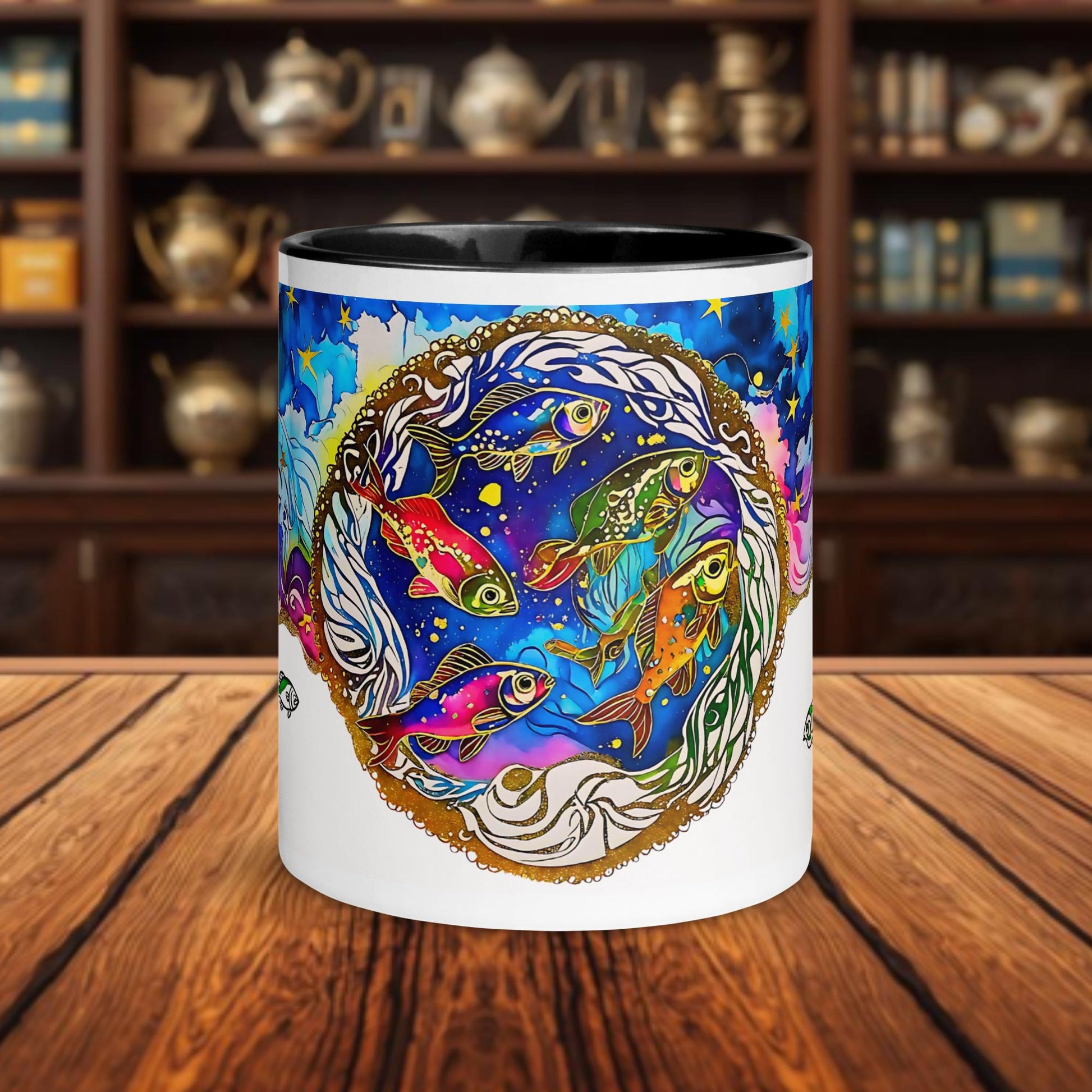 Fairy Galactic Pisces Weiße Keramiktasse mit Farbe an der Innenseite 11oz/325ml
