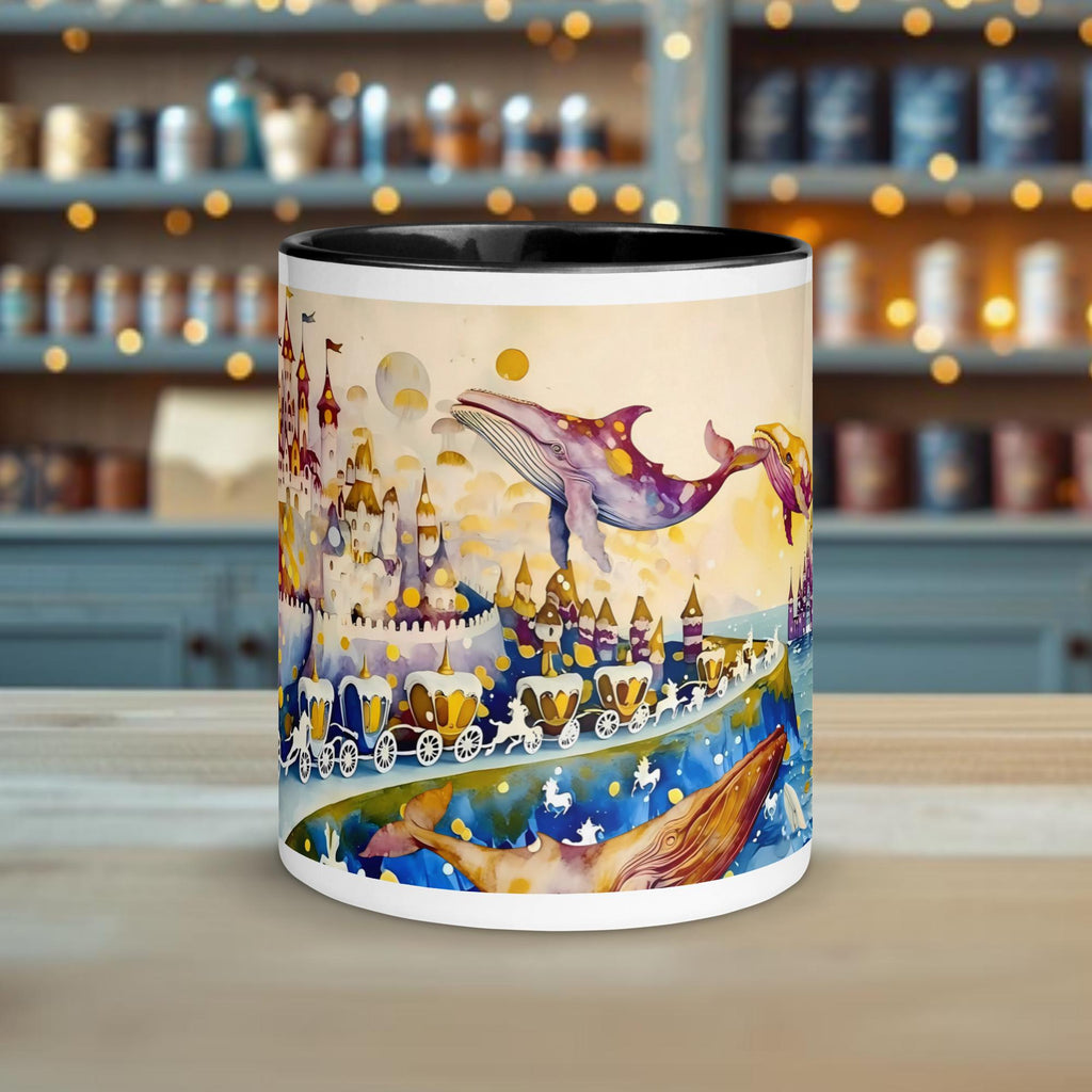 Fairy Galactic Royal Whale Wedding Weiße Keramiktasse mit Farbe an der Innenseite 11oz/325ml