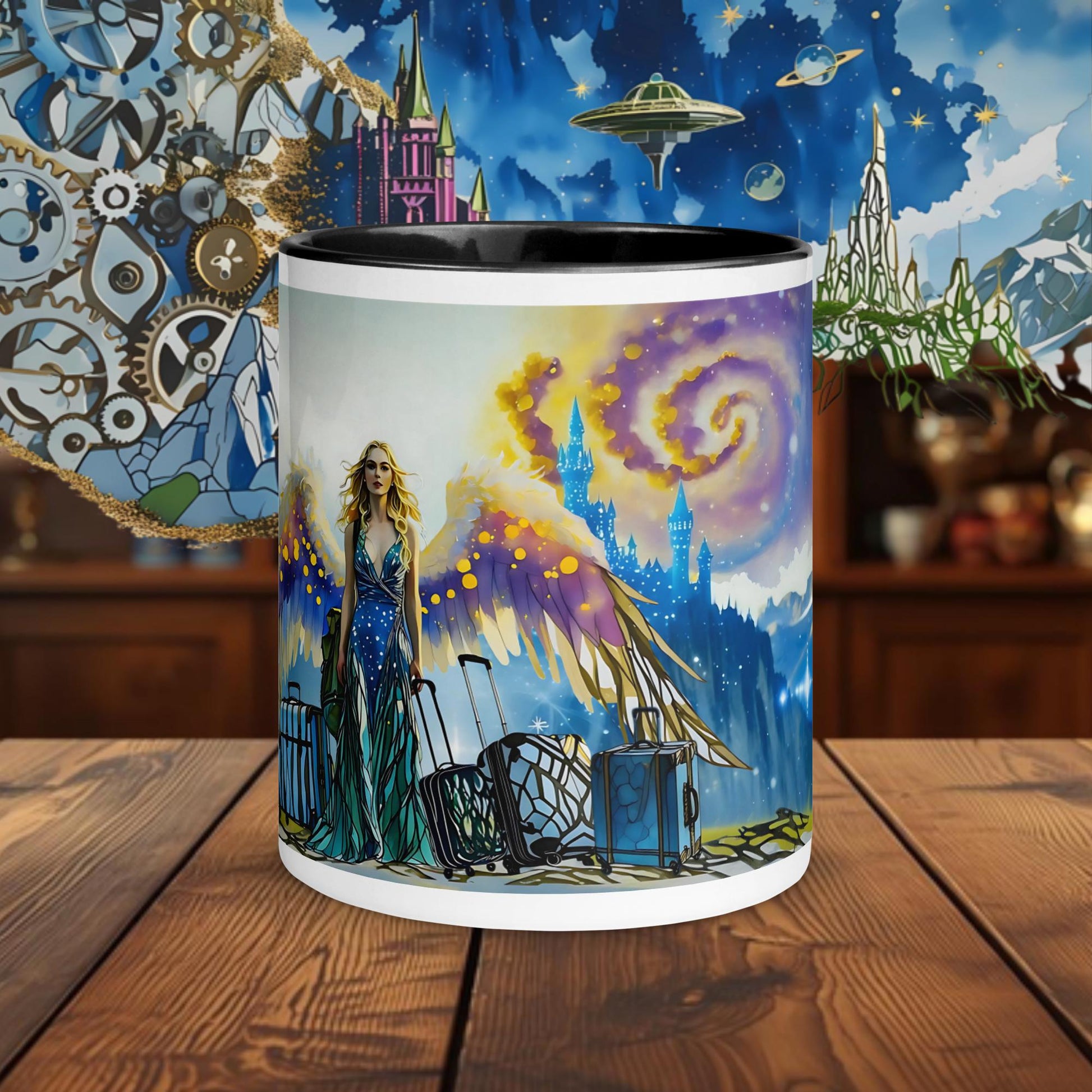Fairy Galactic Departure Into a New Life Weiße Keramiktasse mit Farbe an der Innenseite 11oz/325ml