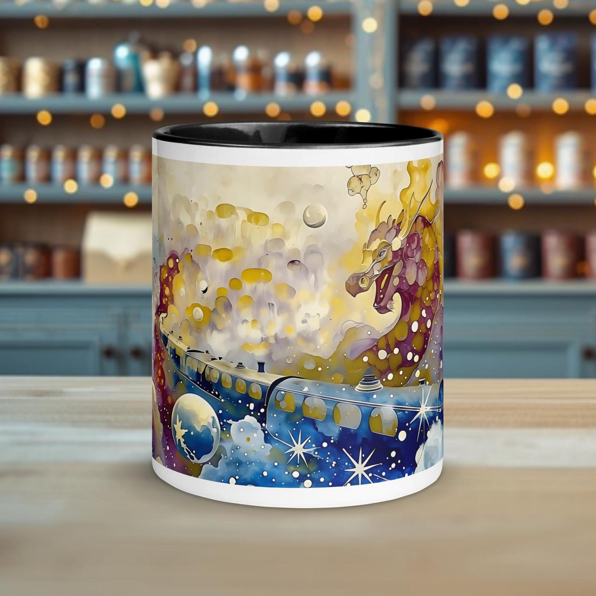 Fairy Galactic Dragon Weiße Keramiktasse mit Farbe an der Innenseite 11oz/325ml