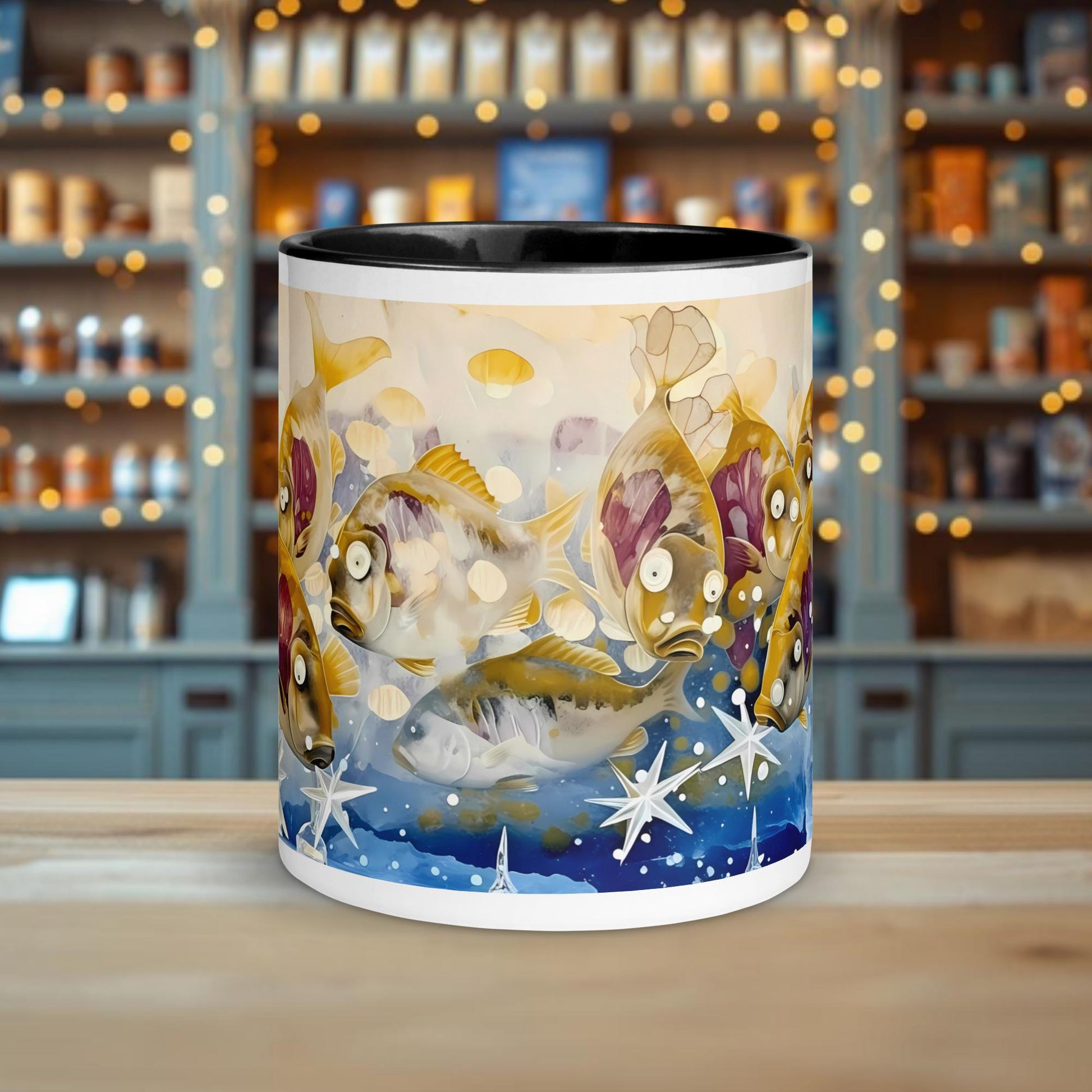 Fairy Galactic Funny Fish Weiße Keramiktasse mit Farbe an der Innenseite 11oz/325ml