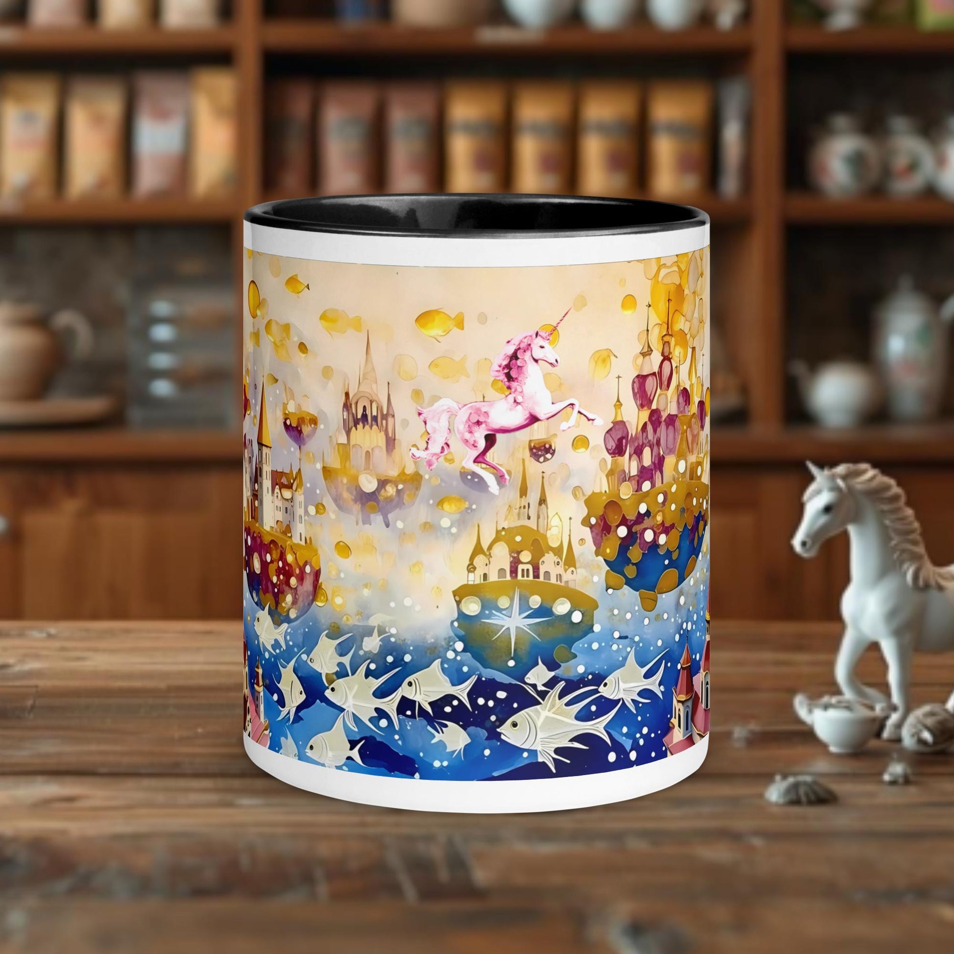 Fairy Galactic Unicorn in Space Weiße Keramiktasse mit Farbe an der Innenseite 11oz/325ml