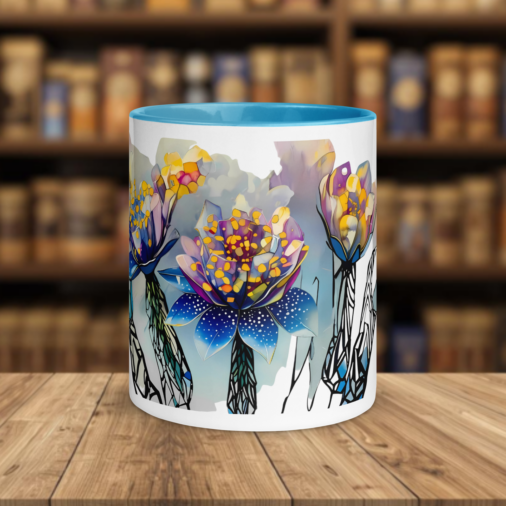 Fairy Galactic edgy Florals Weiße Keramiktasse mit Farbe an der Innenseite 11oz/325ml