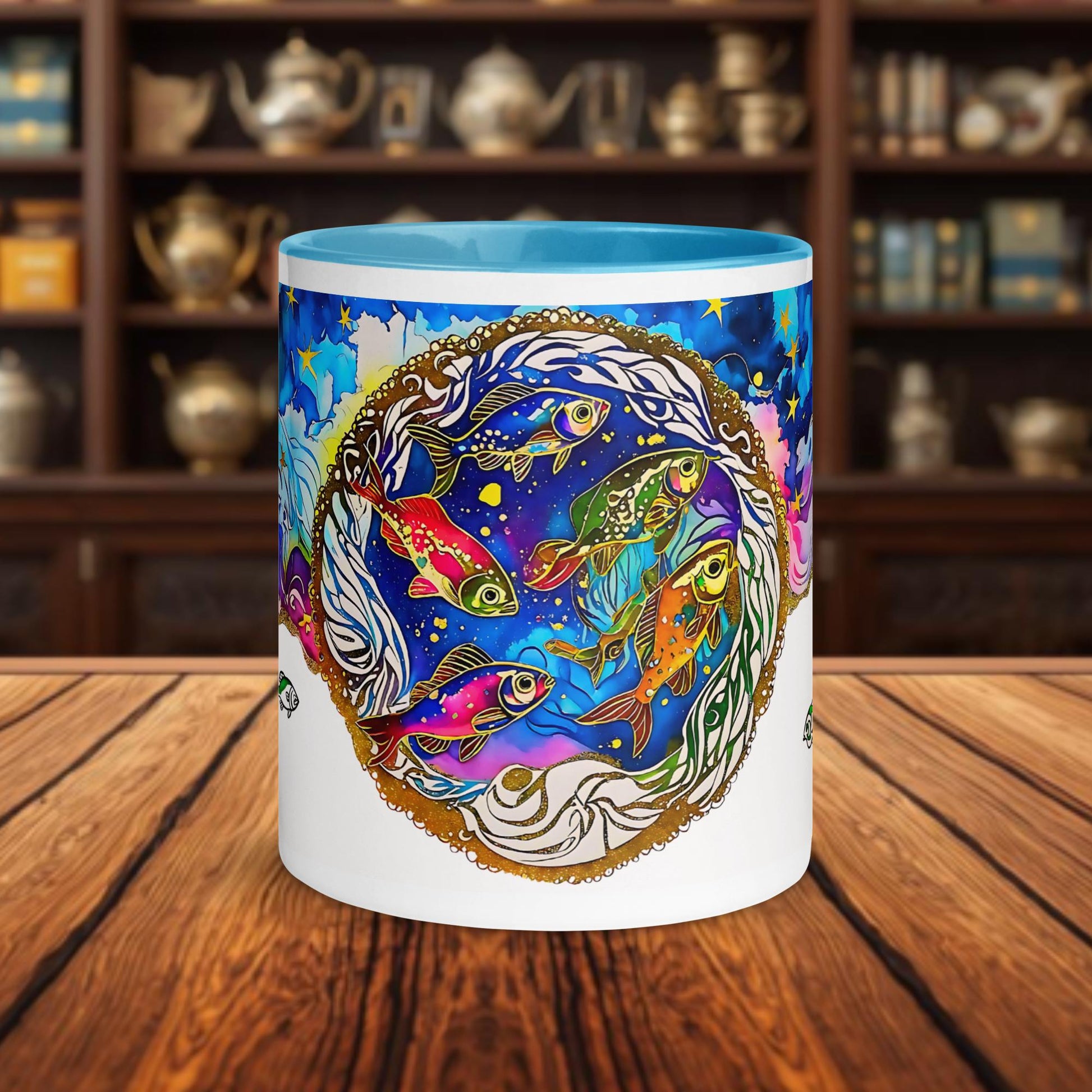 Fairy Galactic Circle of Fish/Pisces Weiße Keramiktasse mit Farbe an der Innenseite 11oz/325ml