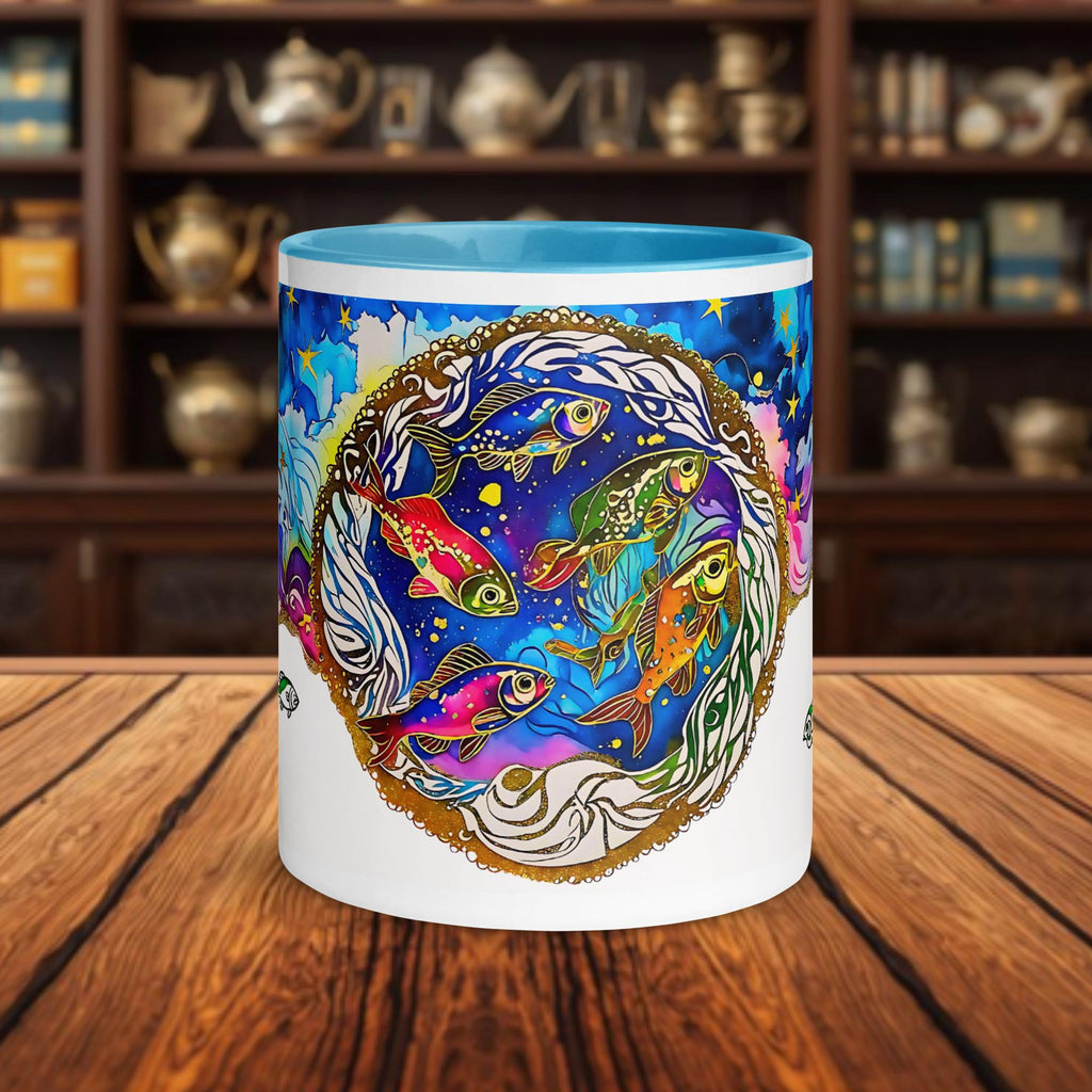 Fairy Galactic Circle of Fish/Pisces Weiße Keramiktasse mit Farbe an der Innenseite 11oz/325ml