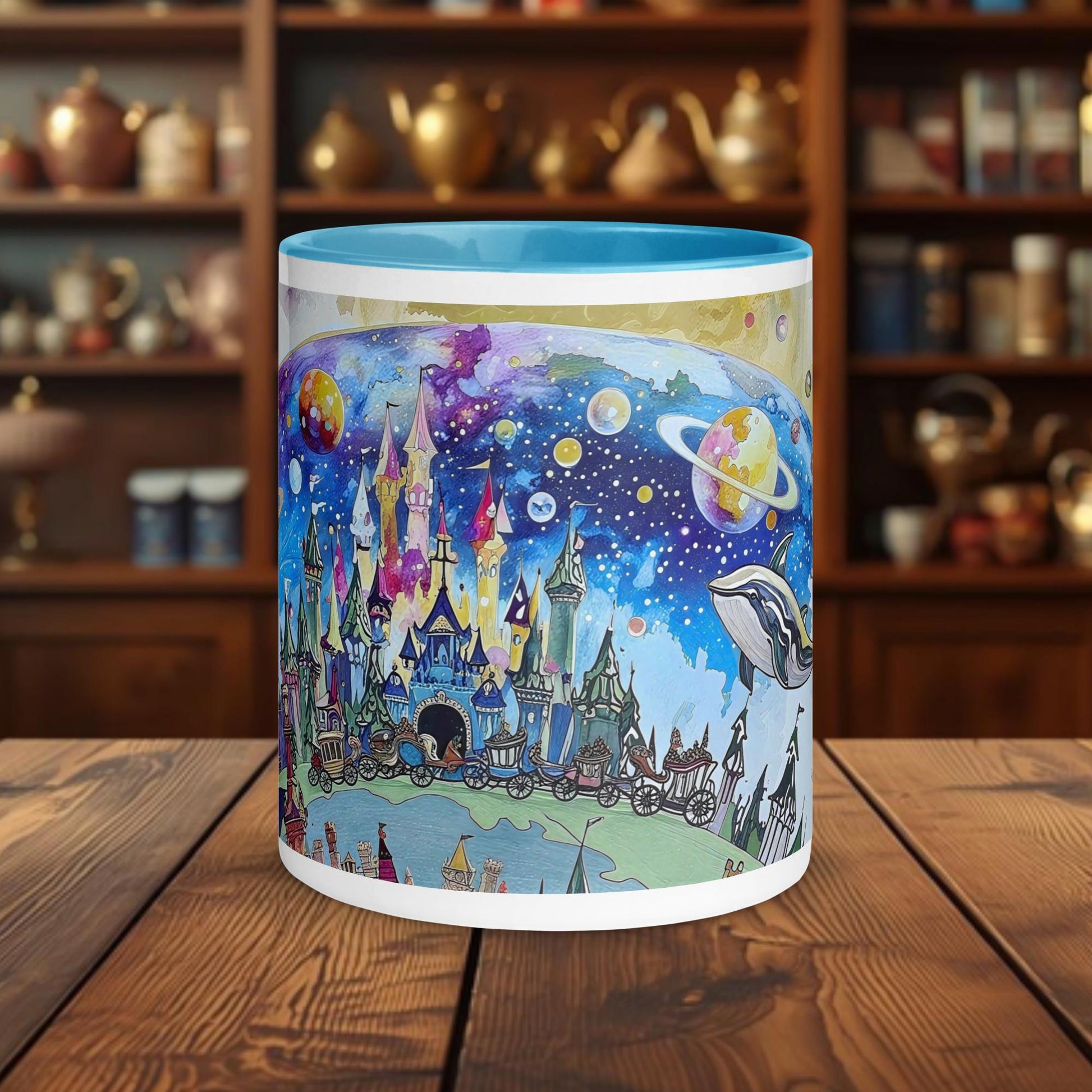 Fairy Galactic Whales and Castles in blue Space Keramiktasse mit Farbe an der Innenseite 11oz/325 ml