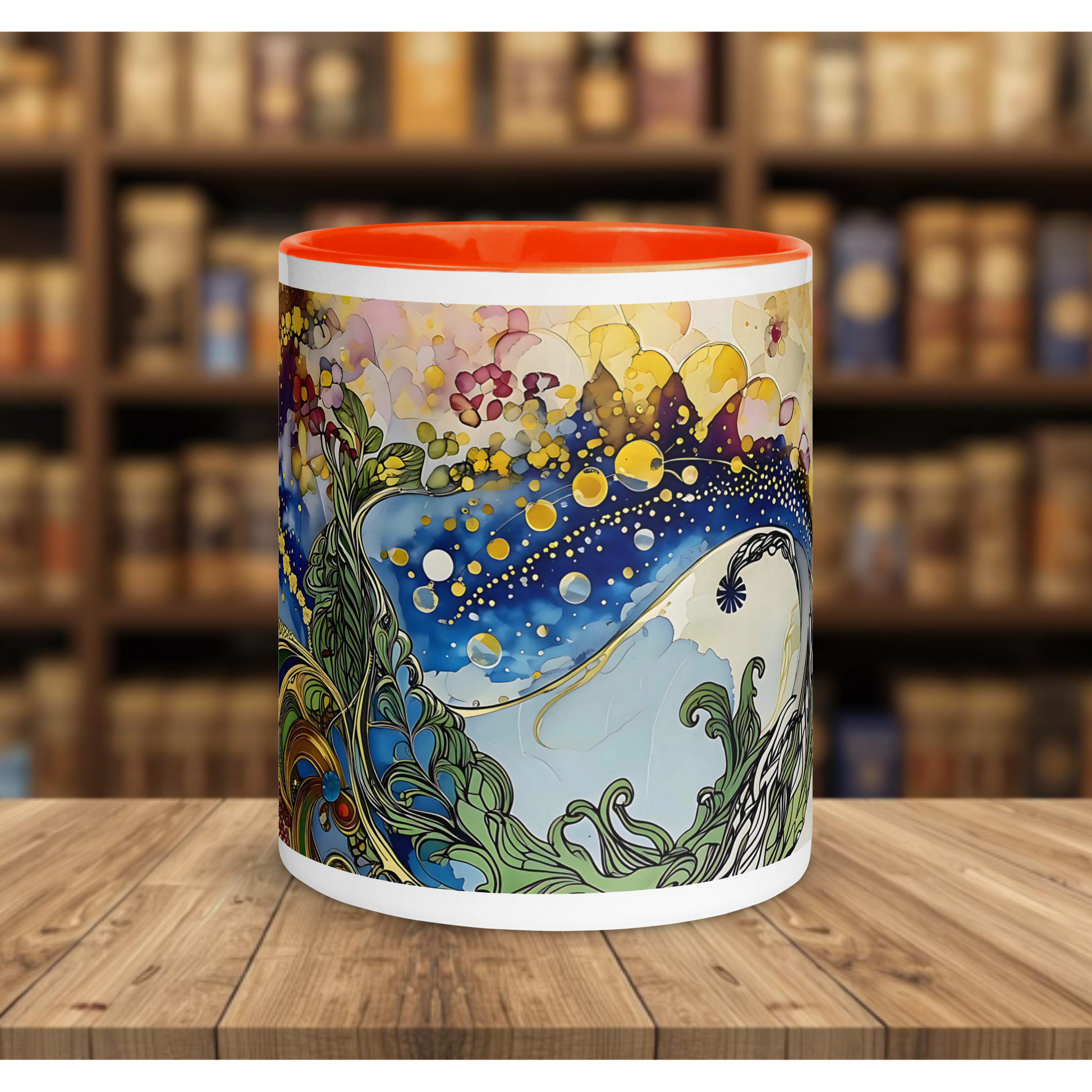 Fairy Galactic Florals Weiße Keramiktasse mit Farbe an der Innenseite 11oz/325ml