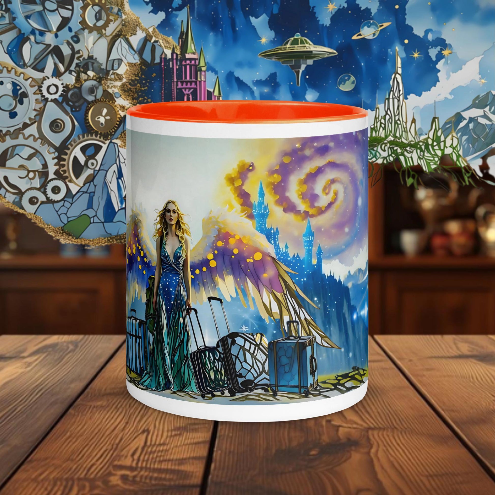 Fairy Galactic Departure Into a New Life Weiße Keramiktasse mit Farbe an der Innenseite 11oz/325ml