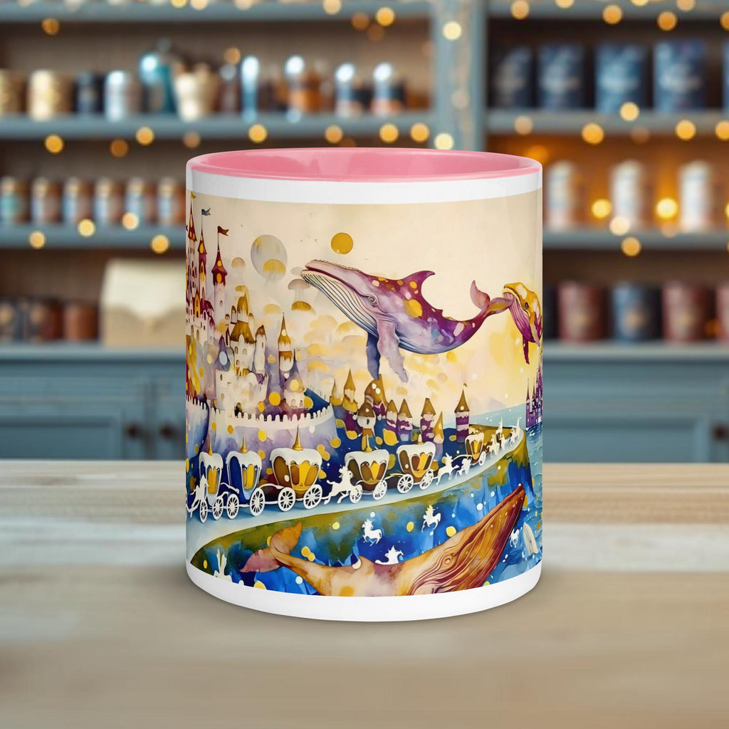 Fairy Galactic Royal Whale Wedding Weiße Keramiktasse mit Farbe an der Innenseite 11oz/325ml