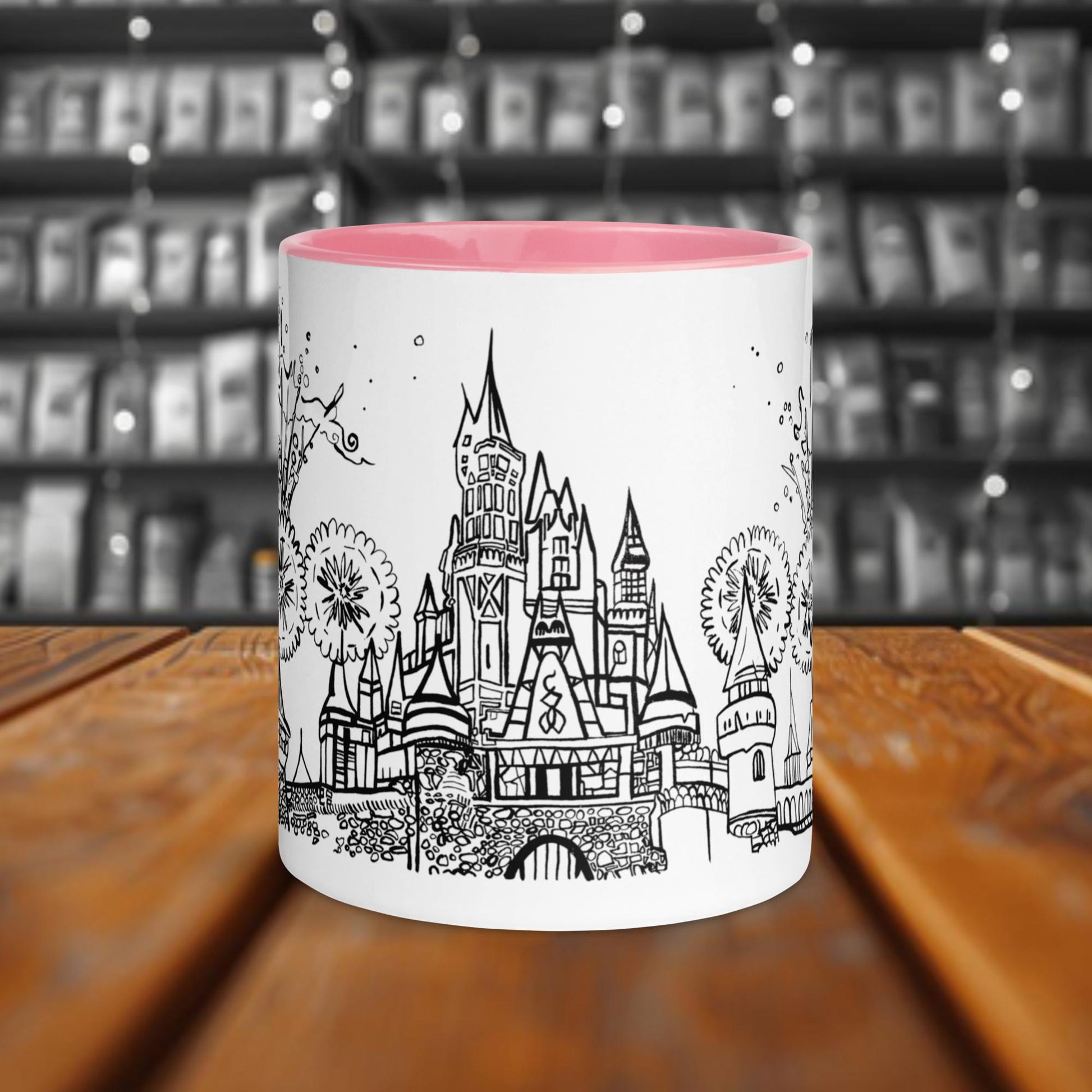 Fairy Tale Castles No. 3 Weiße Keramiktasse mit Farbe an der Innenseite 11oz/325ml