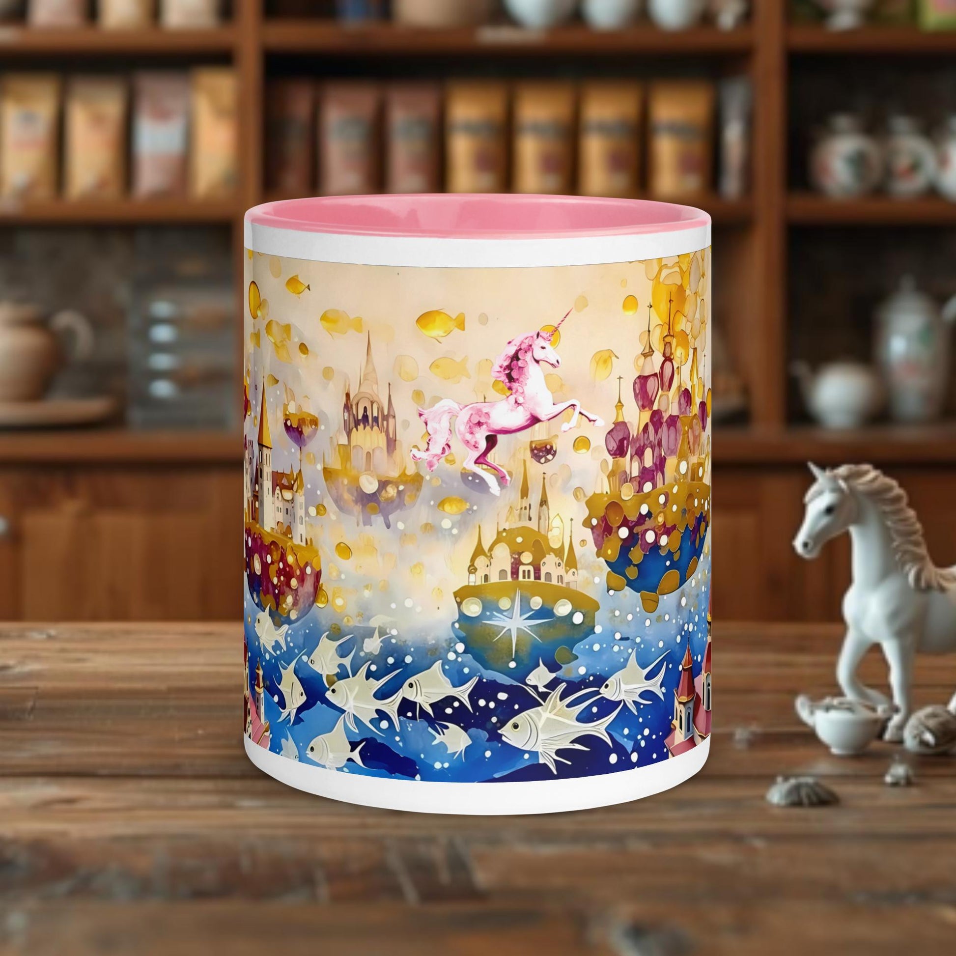 Fairy Galactic Unicorn in Space Weiße Keramiktasse mit Farbe an der Innenseite 11oz/325ml