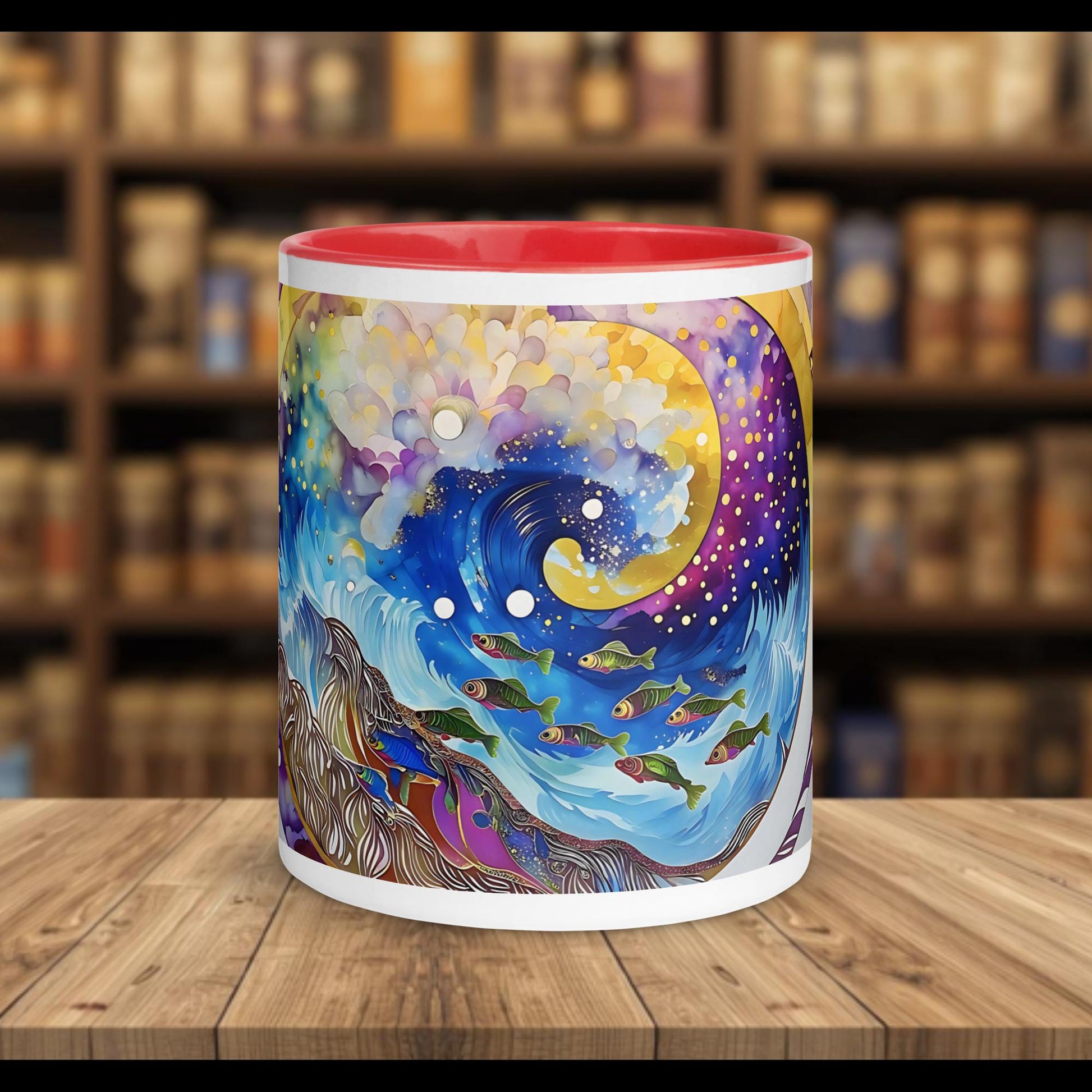 Fairy Galactic Fish Life Weiße Keramiktasse mit Farbe an der Innenseite 11oz/325ml