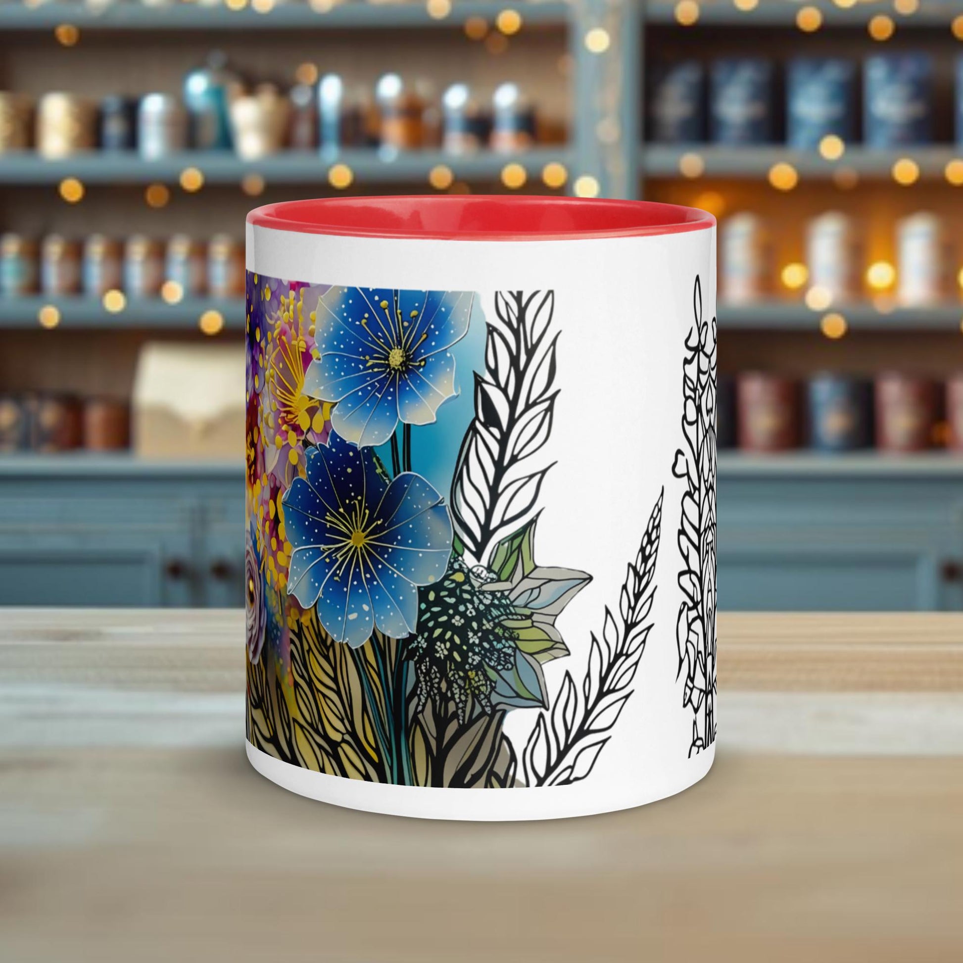 Fairy Galactic Floral with an Edge Weiße Keramiktasse mit Farbe an der Innenseite 11oz/325ml