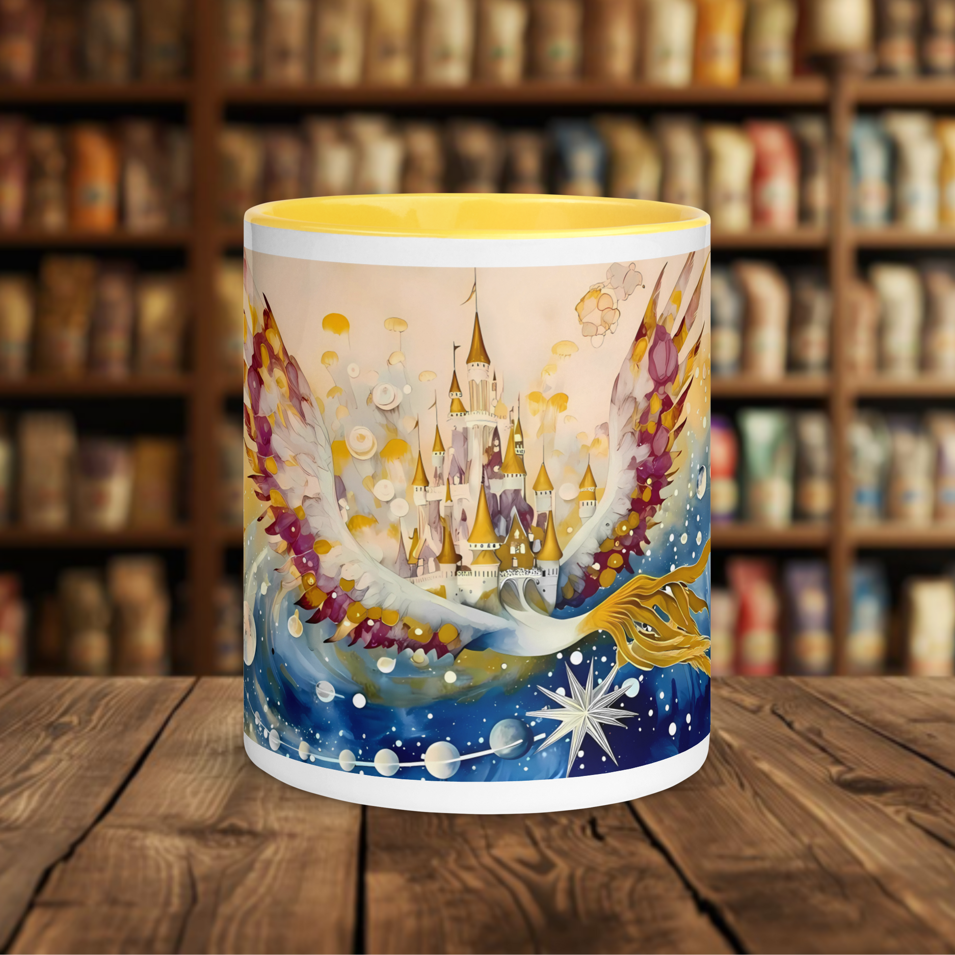 Fairy Galactic Journey in Space Weiße Keramiktasse mit Farbe an der Innenseite 11oz/325ml