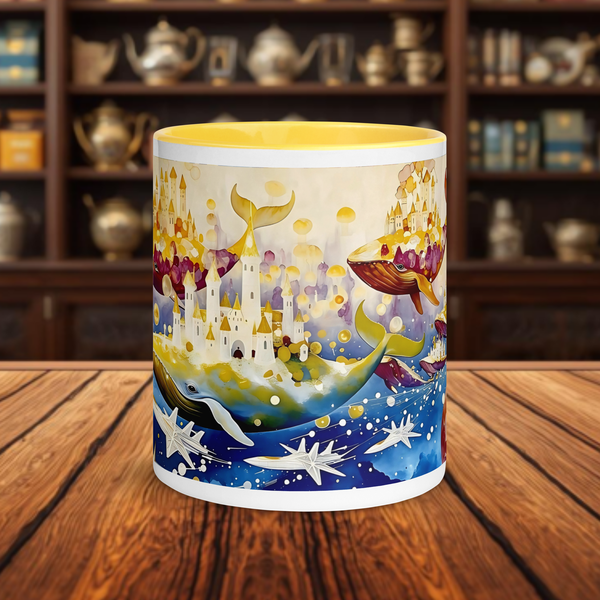 Fairy Galactic Whale Caravans Weiße Keramiktasse mit Farbe an der Innenseite 11oz/325ml